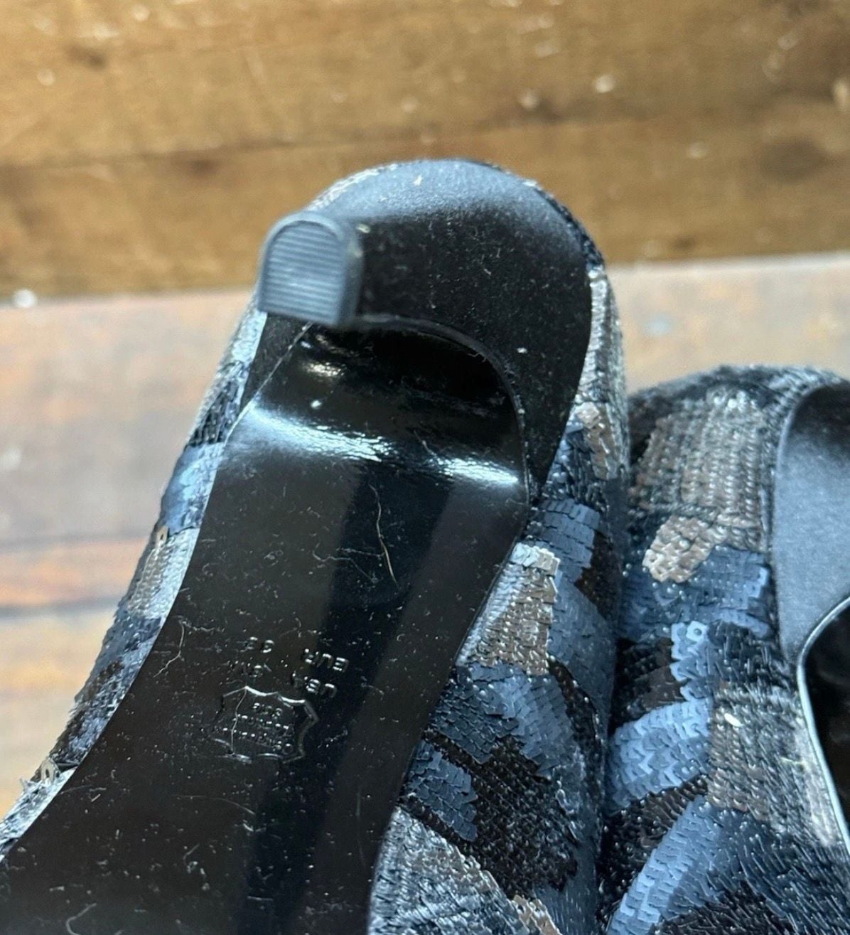 Nina New York Black Sequin Crystal Gem Peep Toe Heels 5