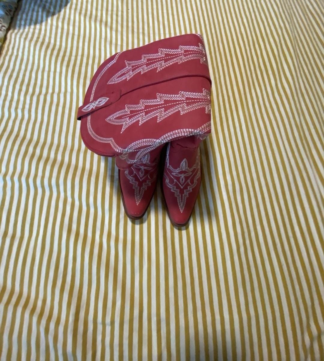 Quepino Red Cowboy Boots Western Cowgirl Embroidered 1
