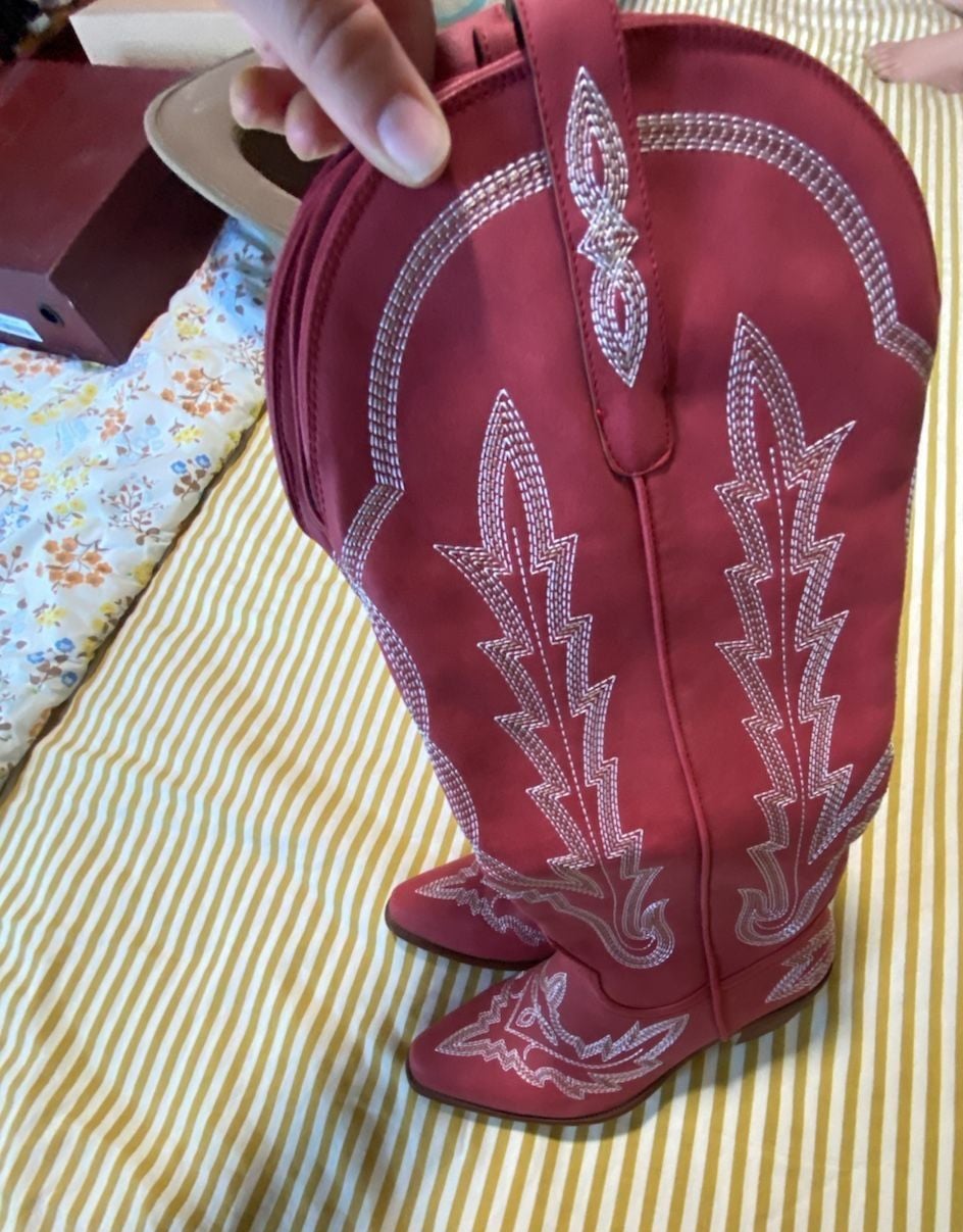 Quepino Red Cowboy Boots Western Cowgirl Embroidered 2