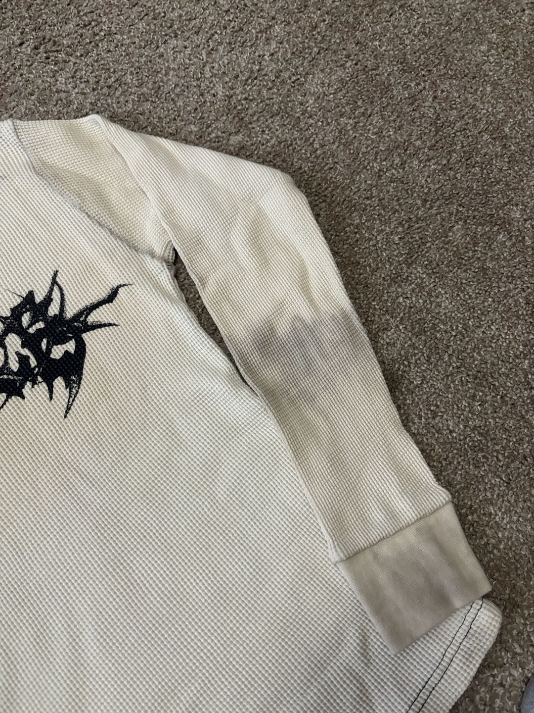 Early 2000s Sun Tees Heavyweight Graphic Waffle Long Sleeve Thermal Shirt Size S Off White 6