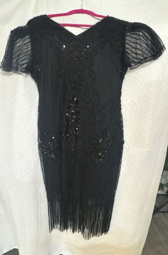 PrettyGuide Flapper Dress Size XL Black Beaded Sequin Fringe Art Deco 2