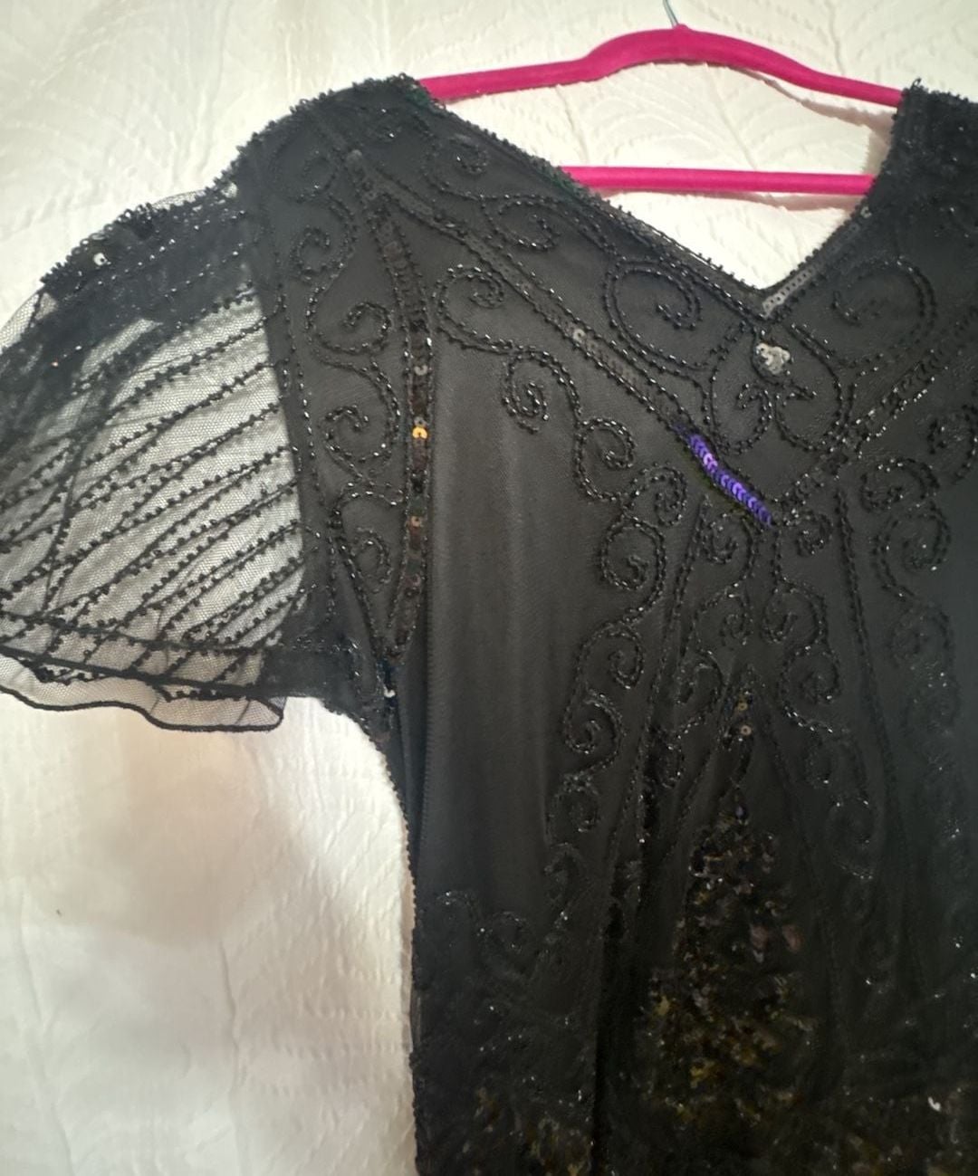 PrettyGuide Flapper Dress Size XL Black Beaded Sequin Fringe Art Deco 3