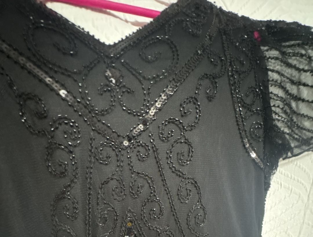 PrettyGuide Flapper Dress Size XL Black Beaded Sequin Fringe Art Deco 4