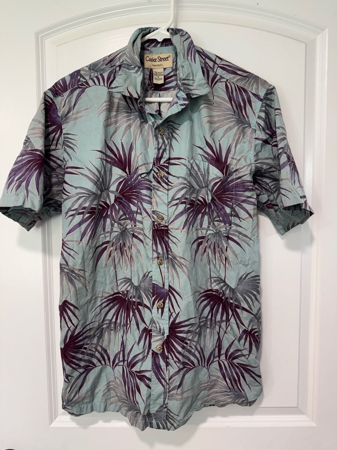 Tropical Palm Leaf Hawaiian Aloha Button Up Coastal Resort Shirt Size S 2