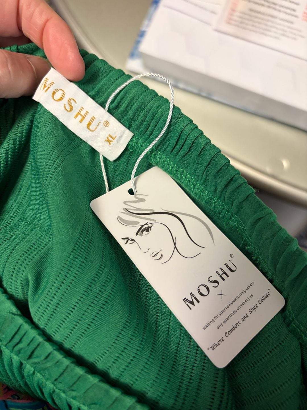 106-Moshu Pleated Long Sleeve Top Size XL Green Crewneck Blouse 5