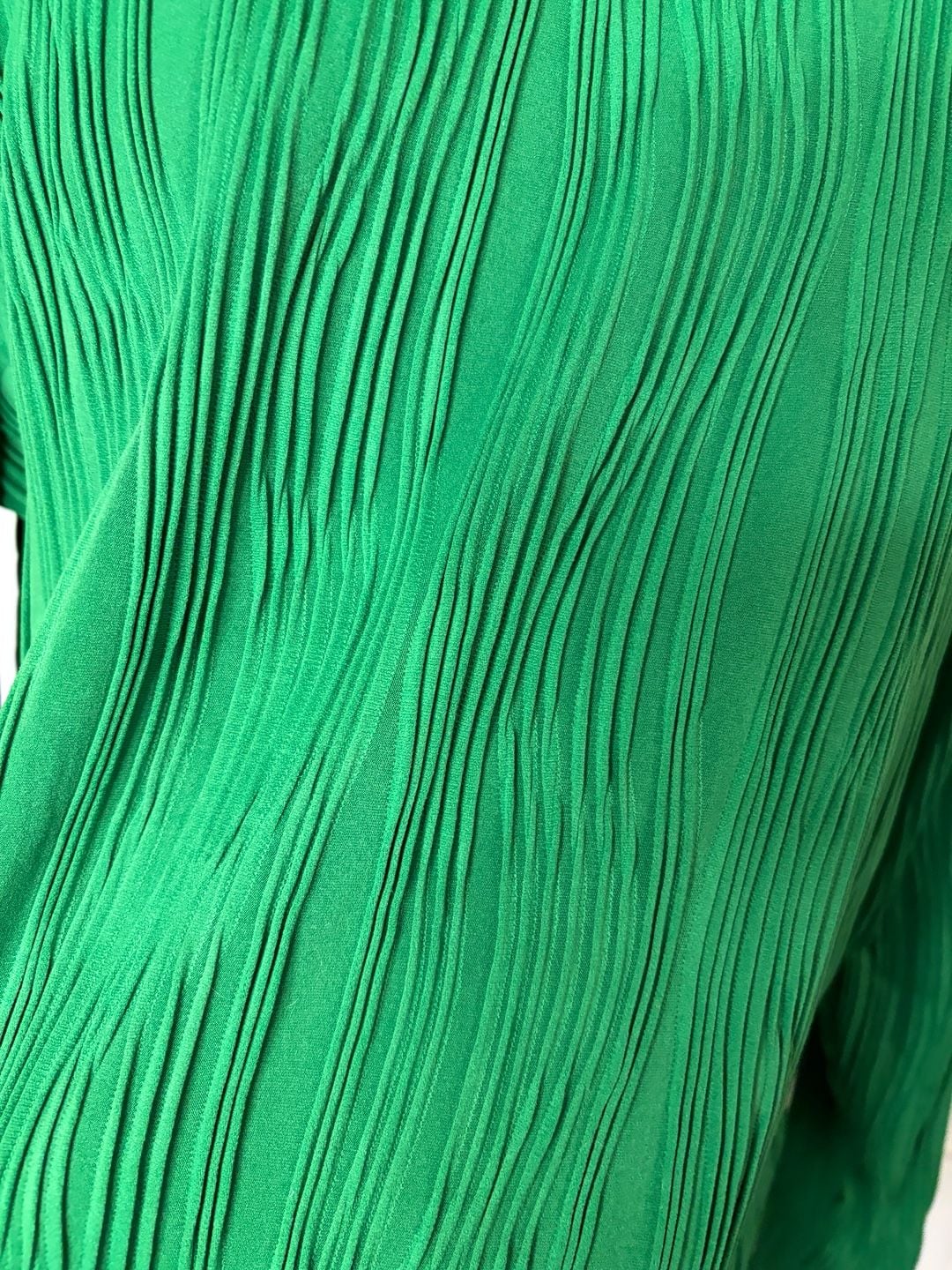 106-Moshu Pleated Long Sleeve Top Size XL Green Crewneck Blouse 6
