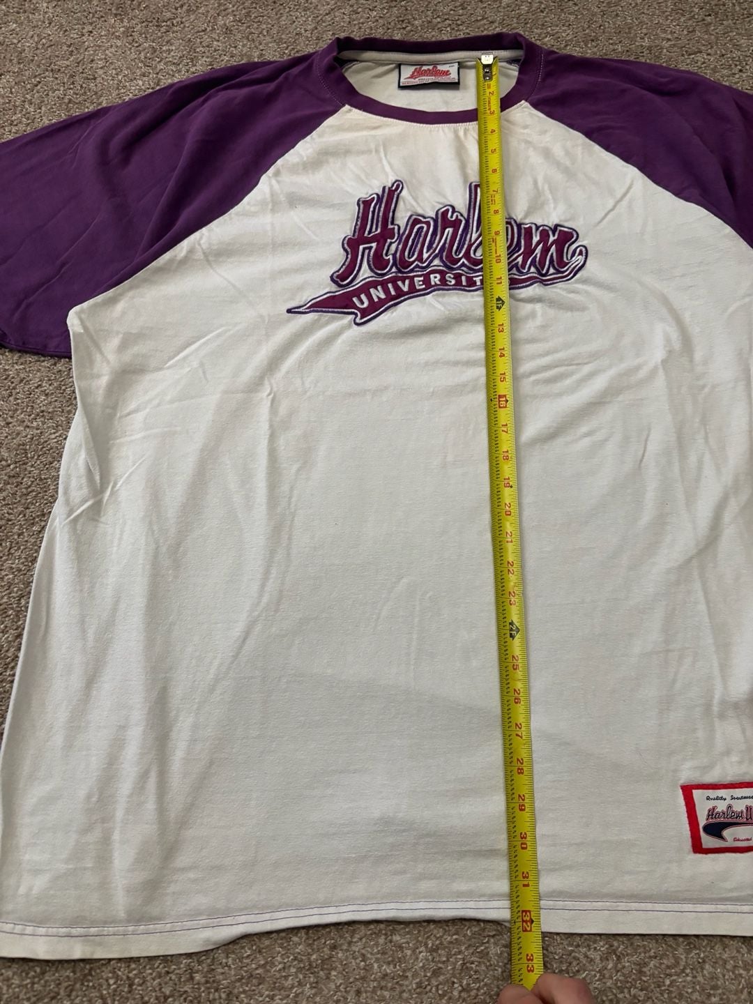 Early 2000s Harlem University T-Shirt Size 2XL White Purple Raglan 3