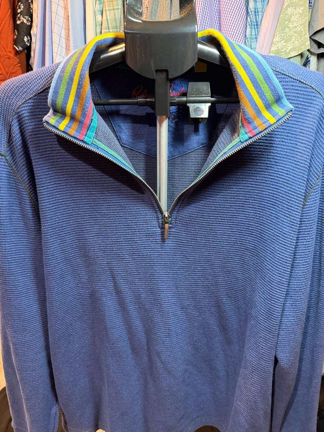 Robert Graham Quarter-Zip Pullover Size 2XL Blue Thermal Knit Sweater 3