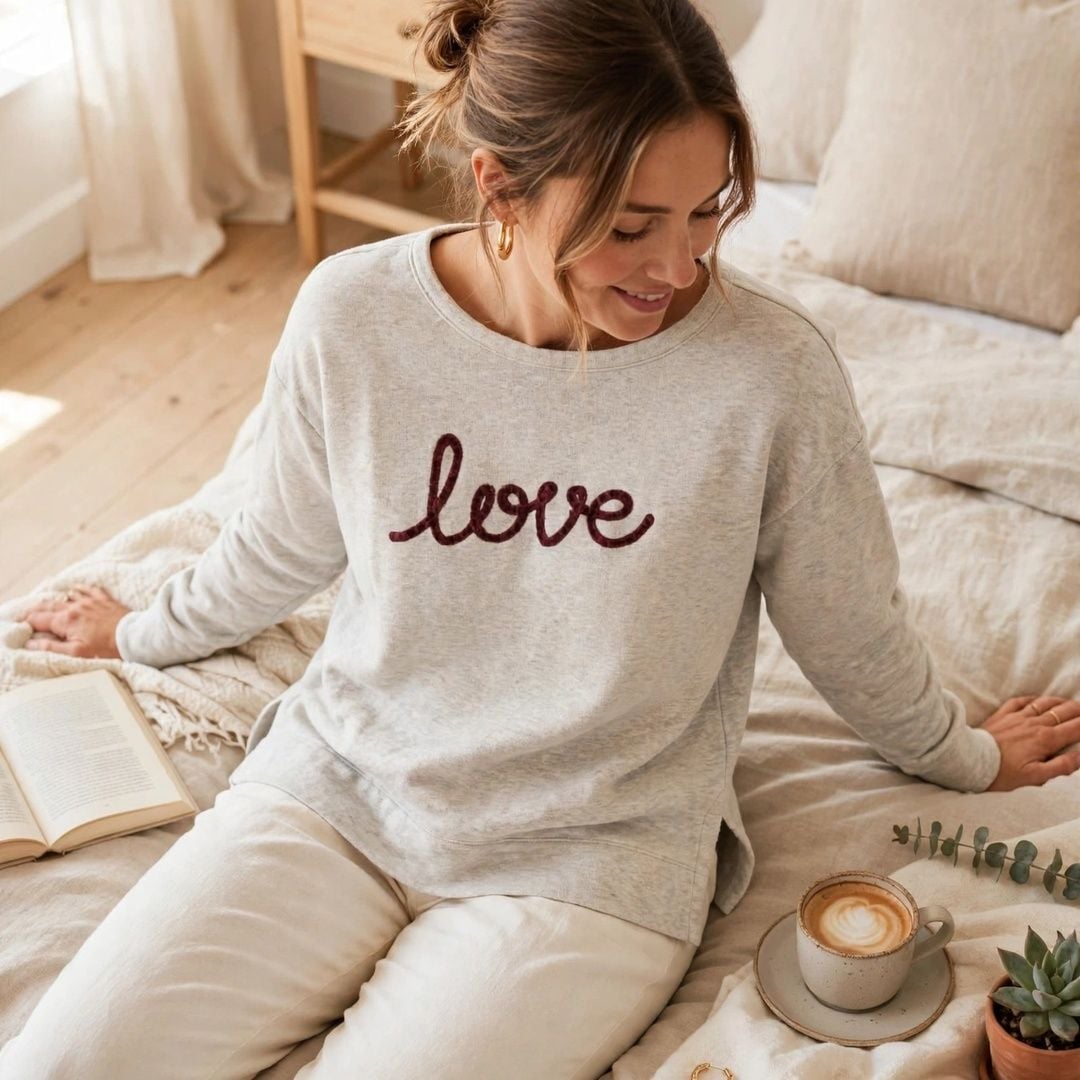 Women's Gray Sweatshirt Love Graphic 2