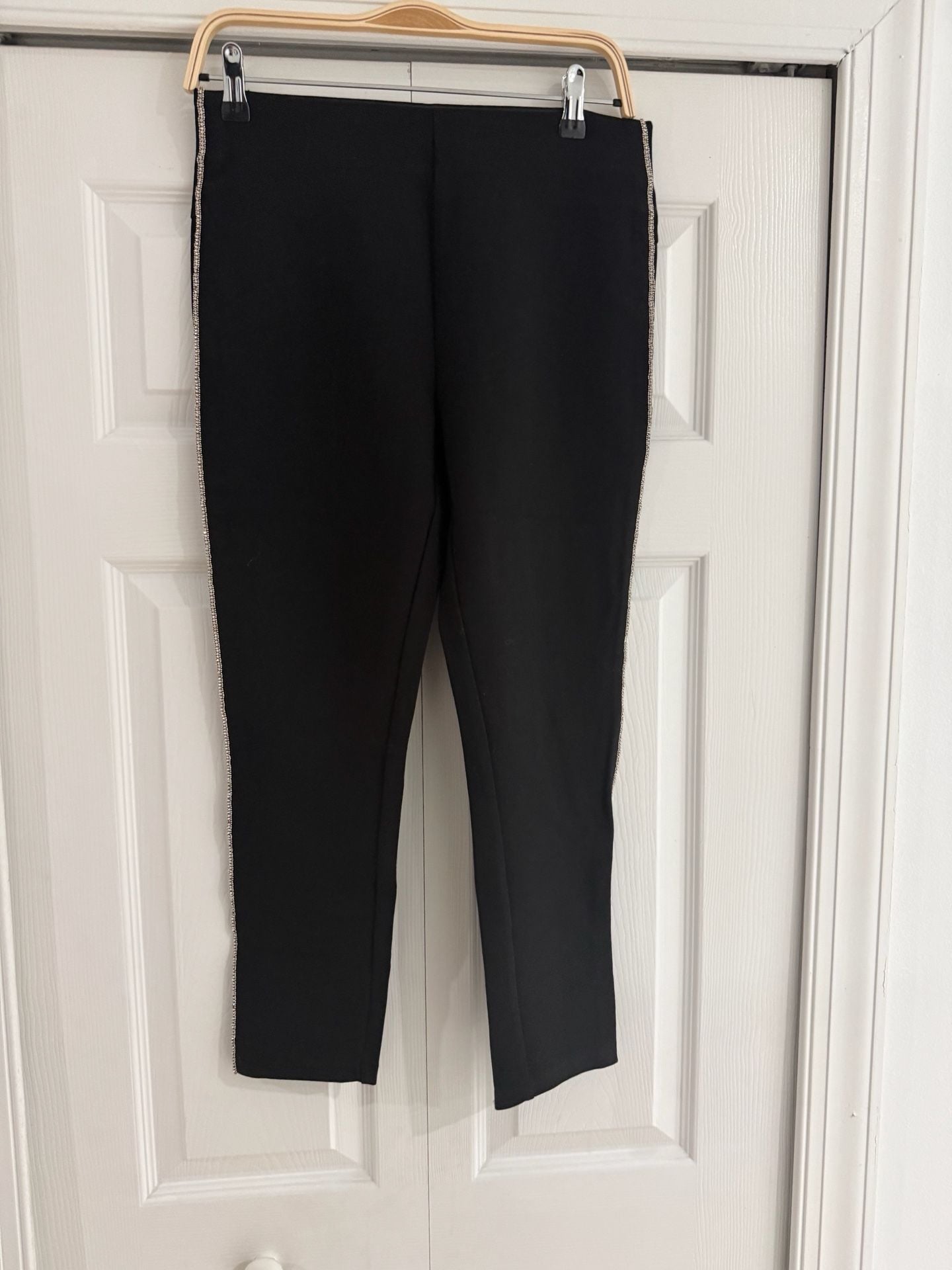 Zara Leggings Size L Black Rhinestone Side Stripe 3