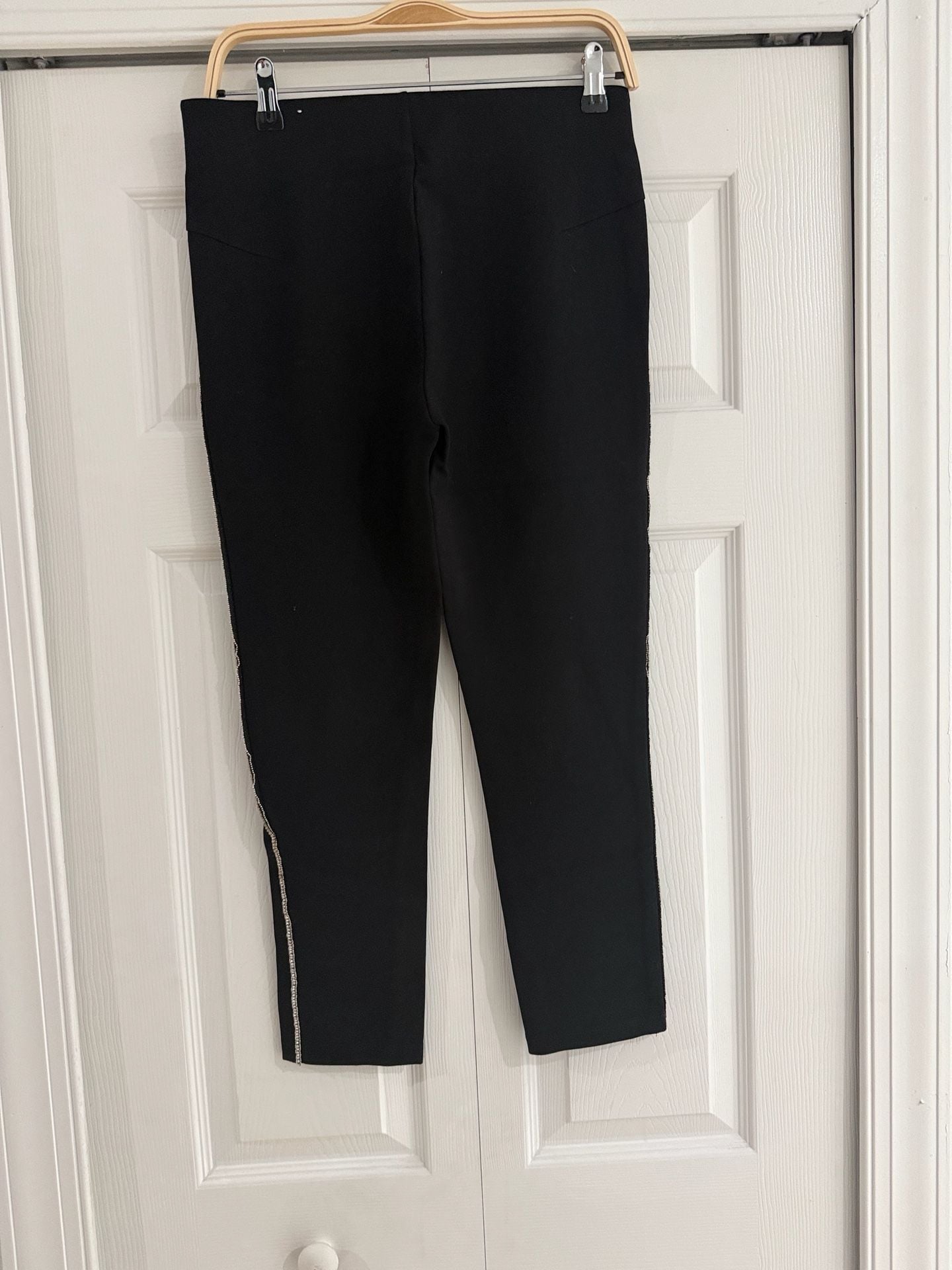 Zara Leggings Size L Black Rhinestone Side Stripe 5