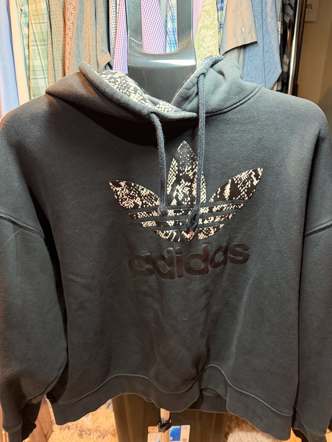 Adidas Logo Hoodie Size XL Black Snakesprint Trefoil 2