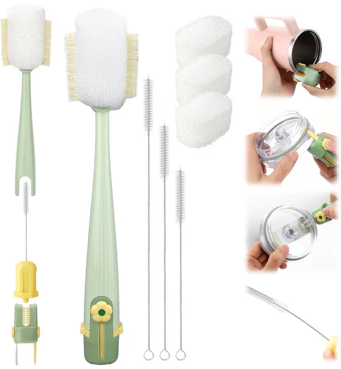 Generic 5 in 1 Bottle Cleaning Brush Set Green 1