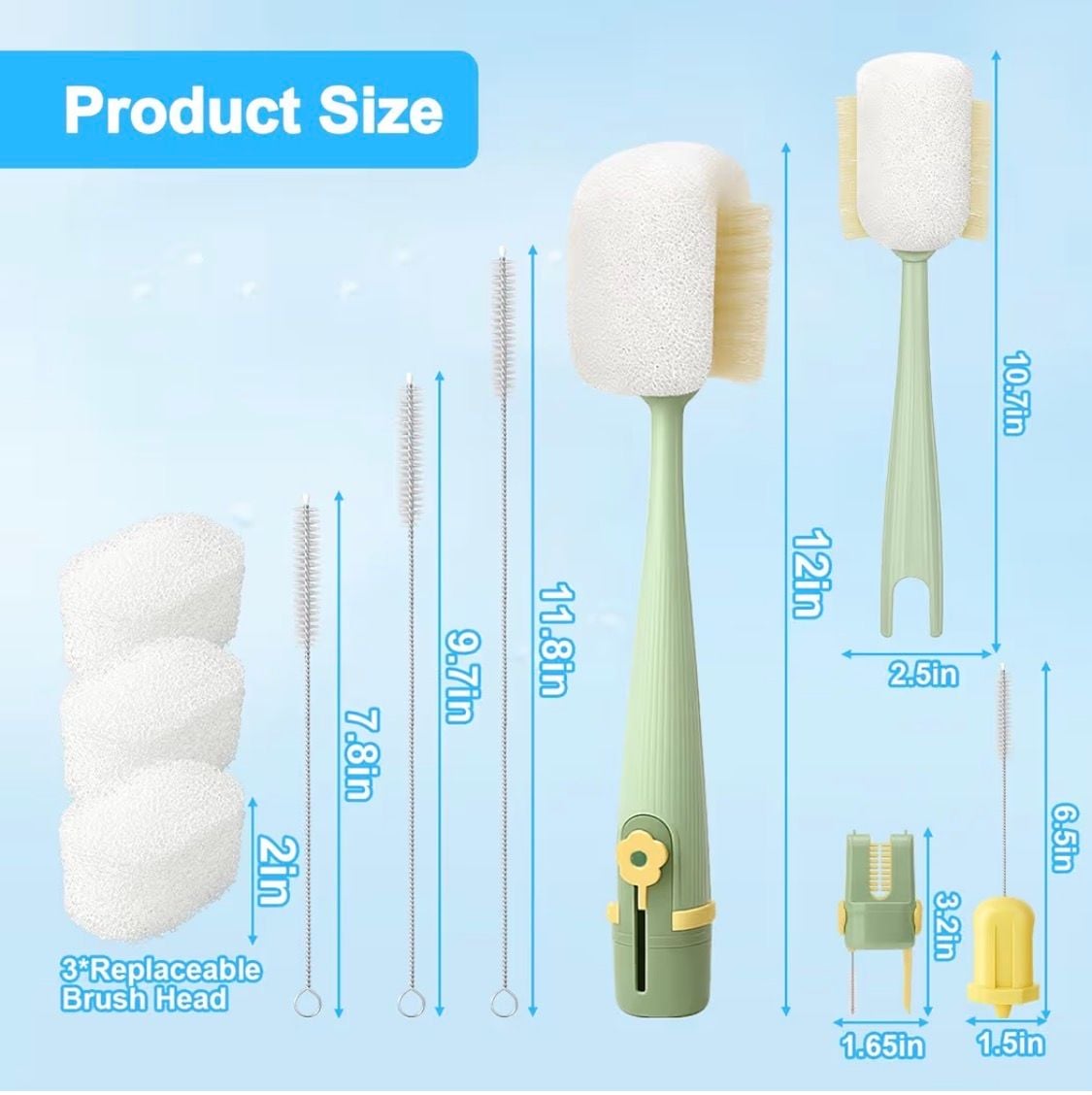Generic 5 in 1 Bottle Cleaning Brush Set Green 2
