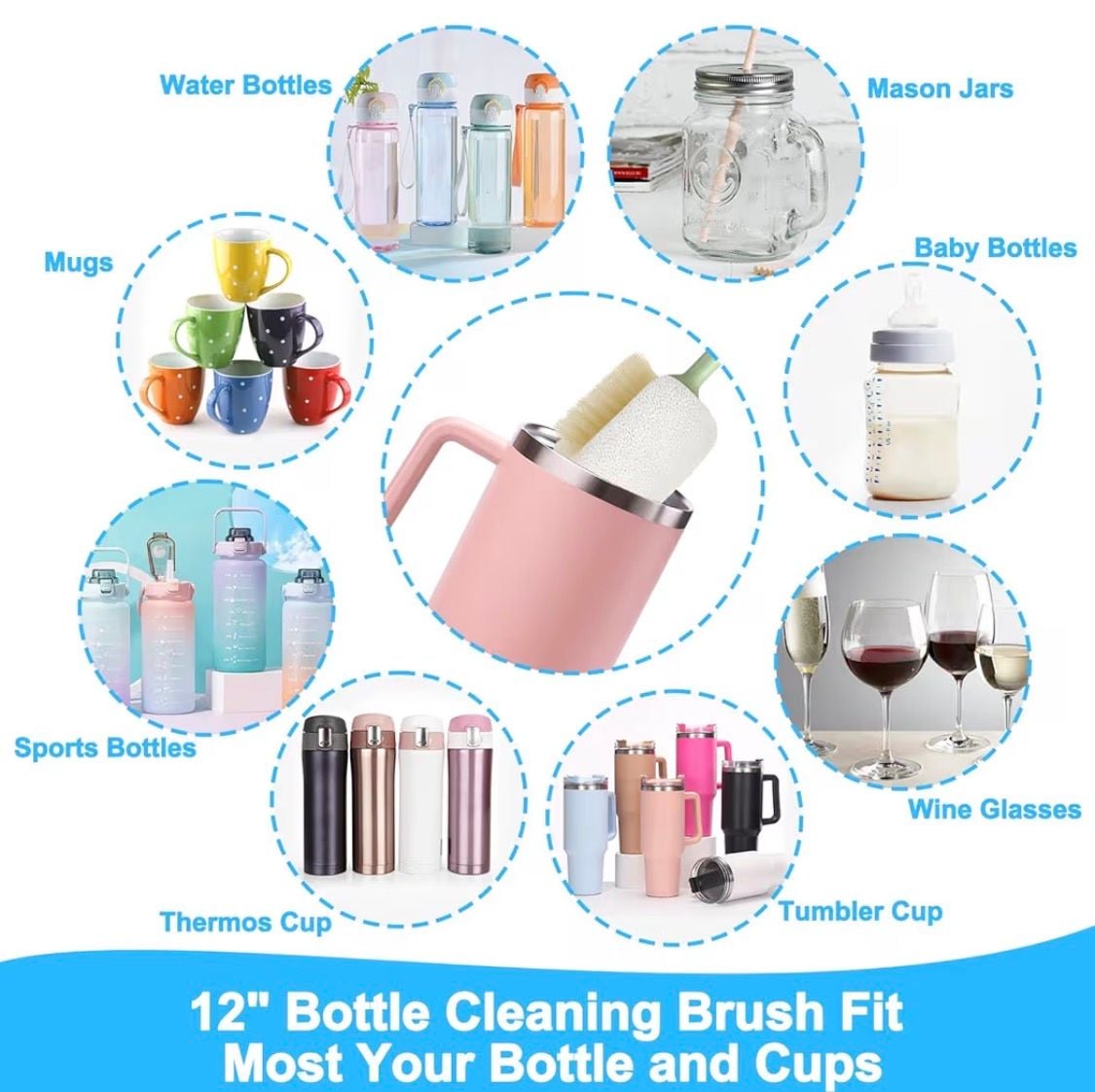 Generic 5 in 1 Bottle Cleaning Brush Set Green 5