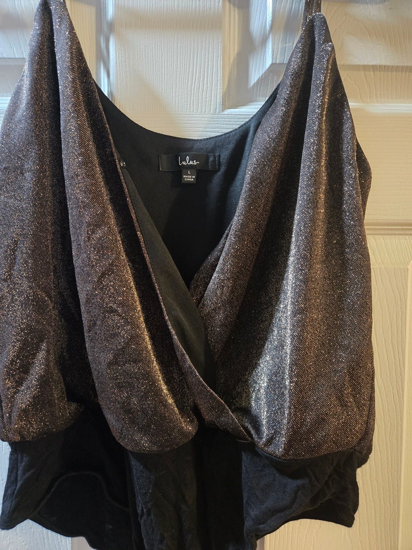Lulus Cami Bodysuit Size L Black Metallic V-Neck 3