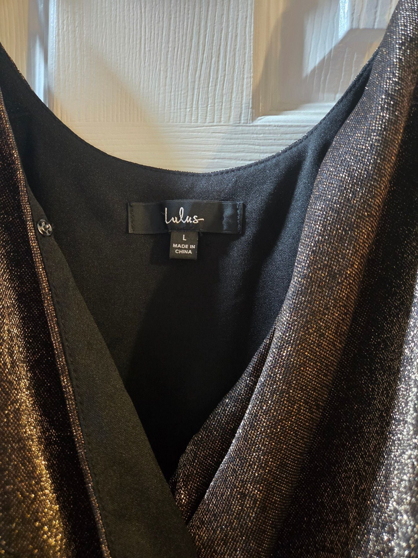 Lulus Cami Bodysuit Size L Black Metallic V-Neck 4