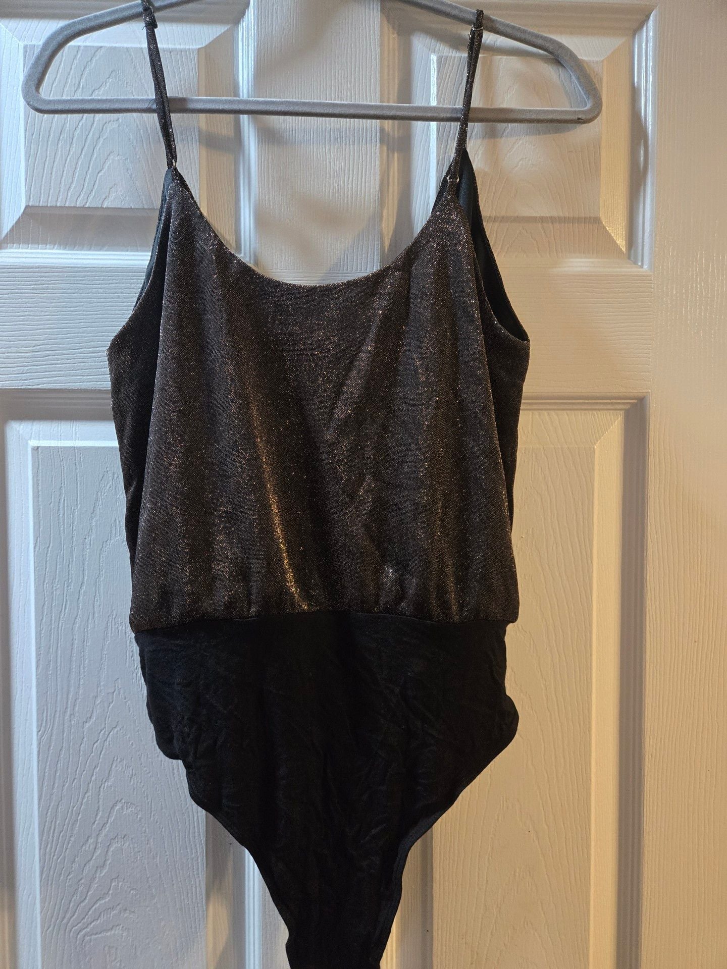 Lulus Cami Bodysuit Size L Black Metallic V-Neck 6