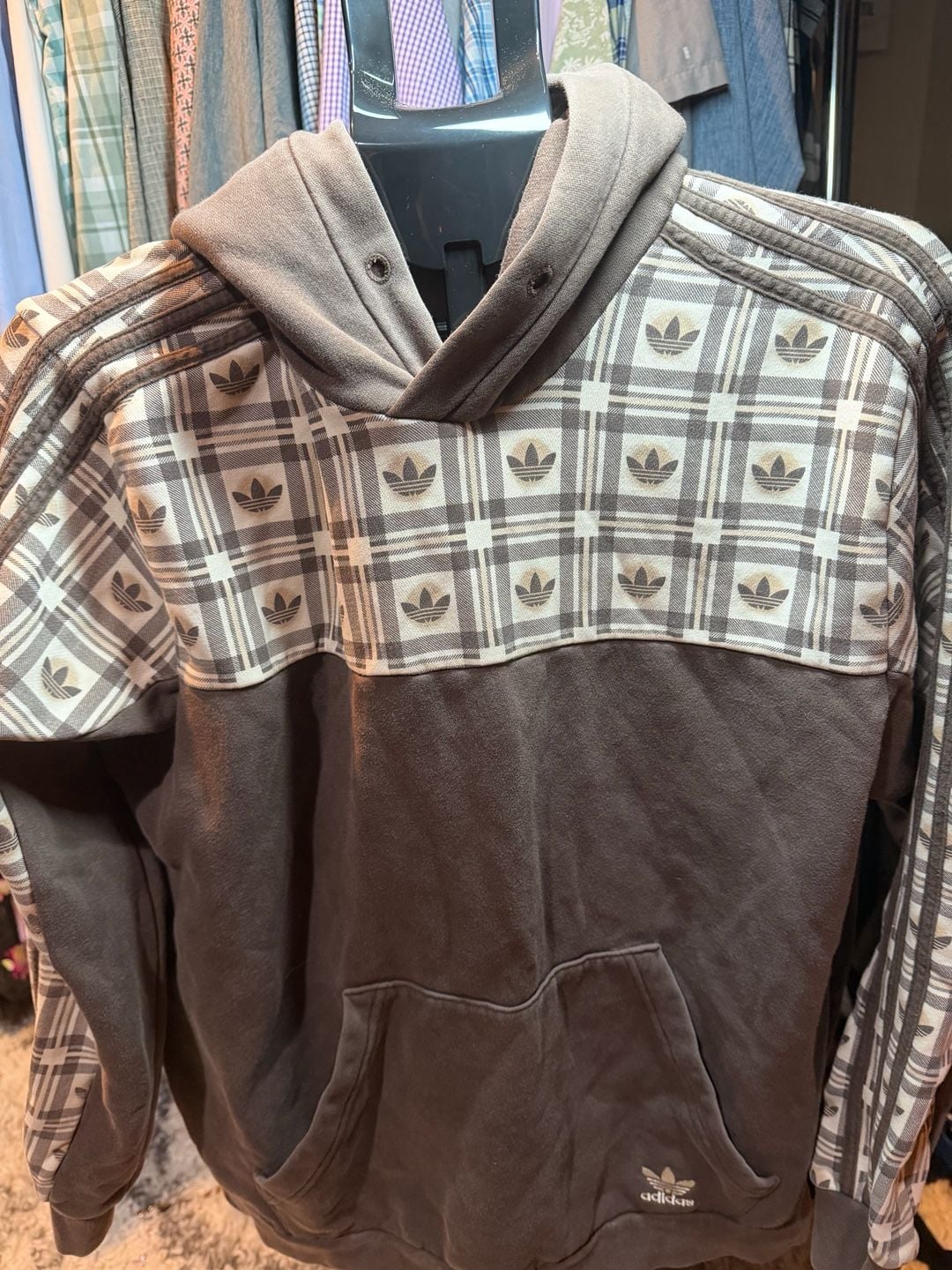 Adidas Originals Random Trefoil Hoodie Brown Plaid 2