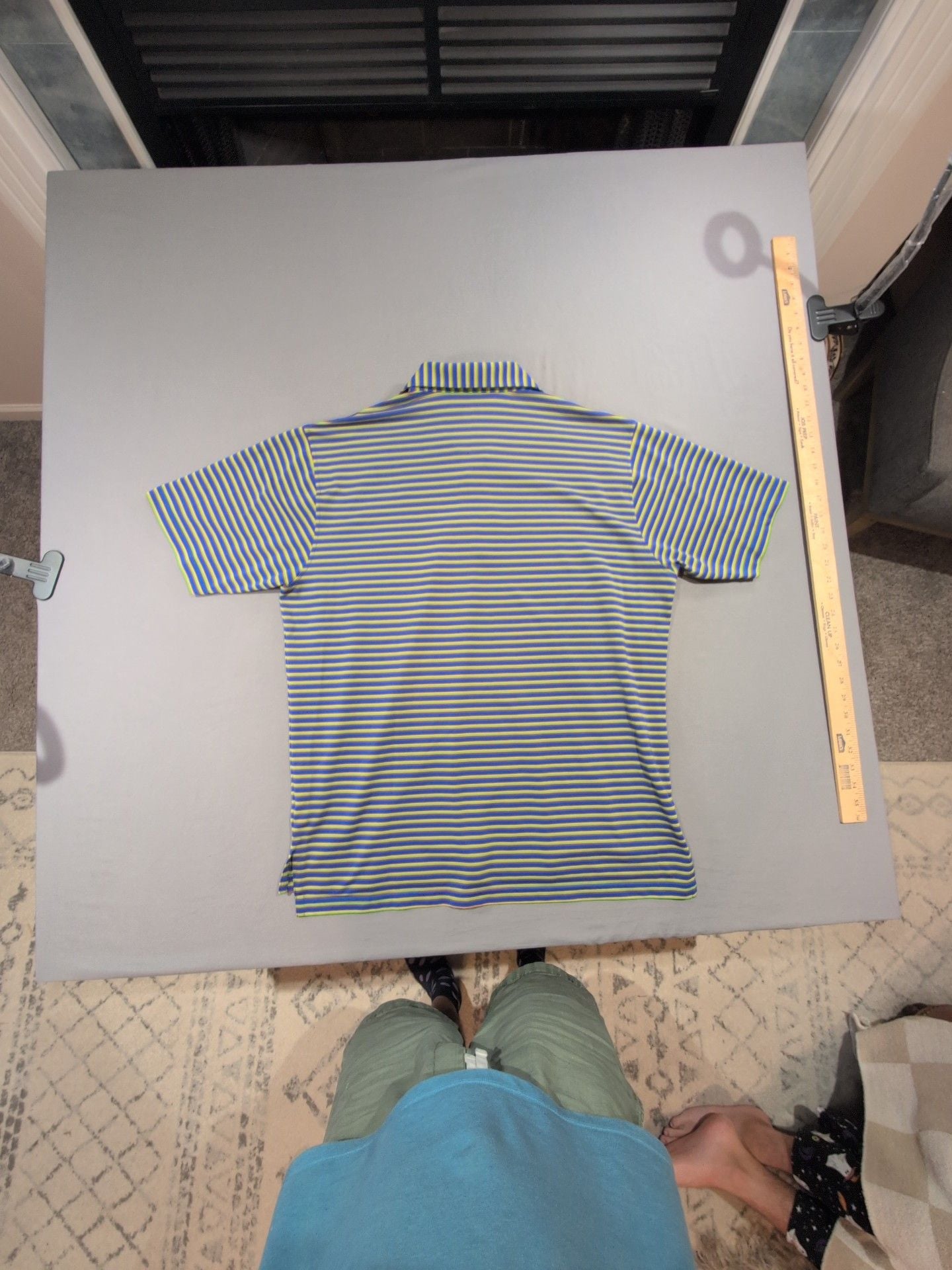 Turtleson Tour Performance Polo Size L Striped Blue Green Golf Shirt Golf 7