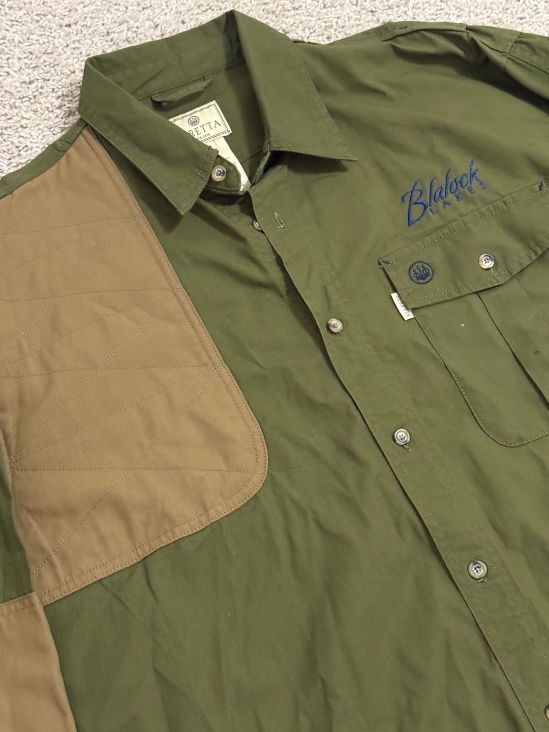 Beretta Hunting Shirt XL Olive Green Brown Shooting Patch Long Sleeve 3