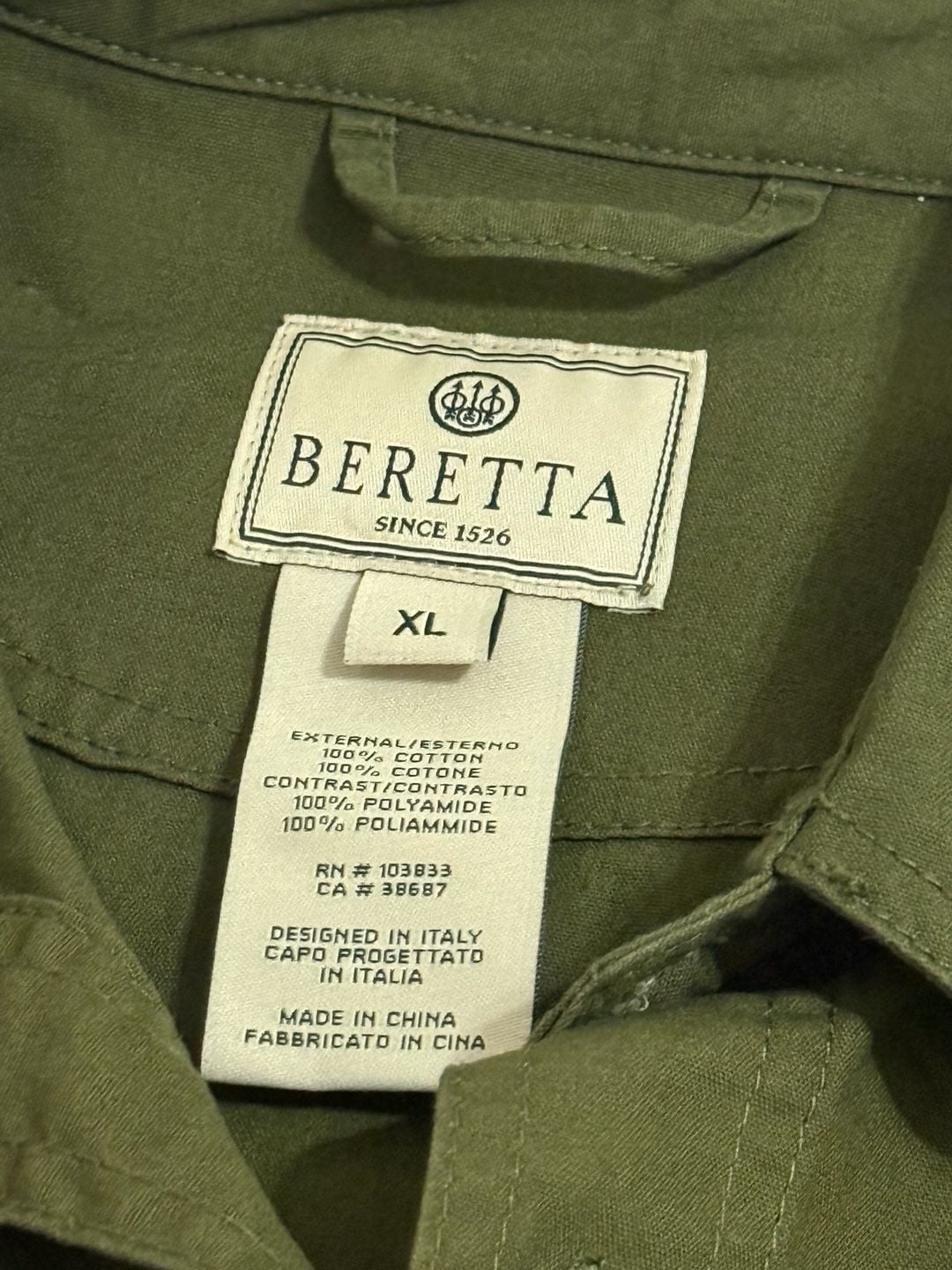 Beretta Hunting Shirt XL Olive Green Brown Shooting Patch Long Sleeve 4