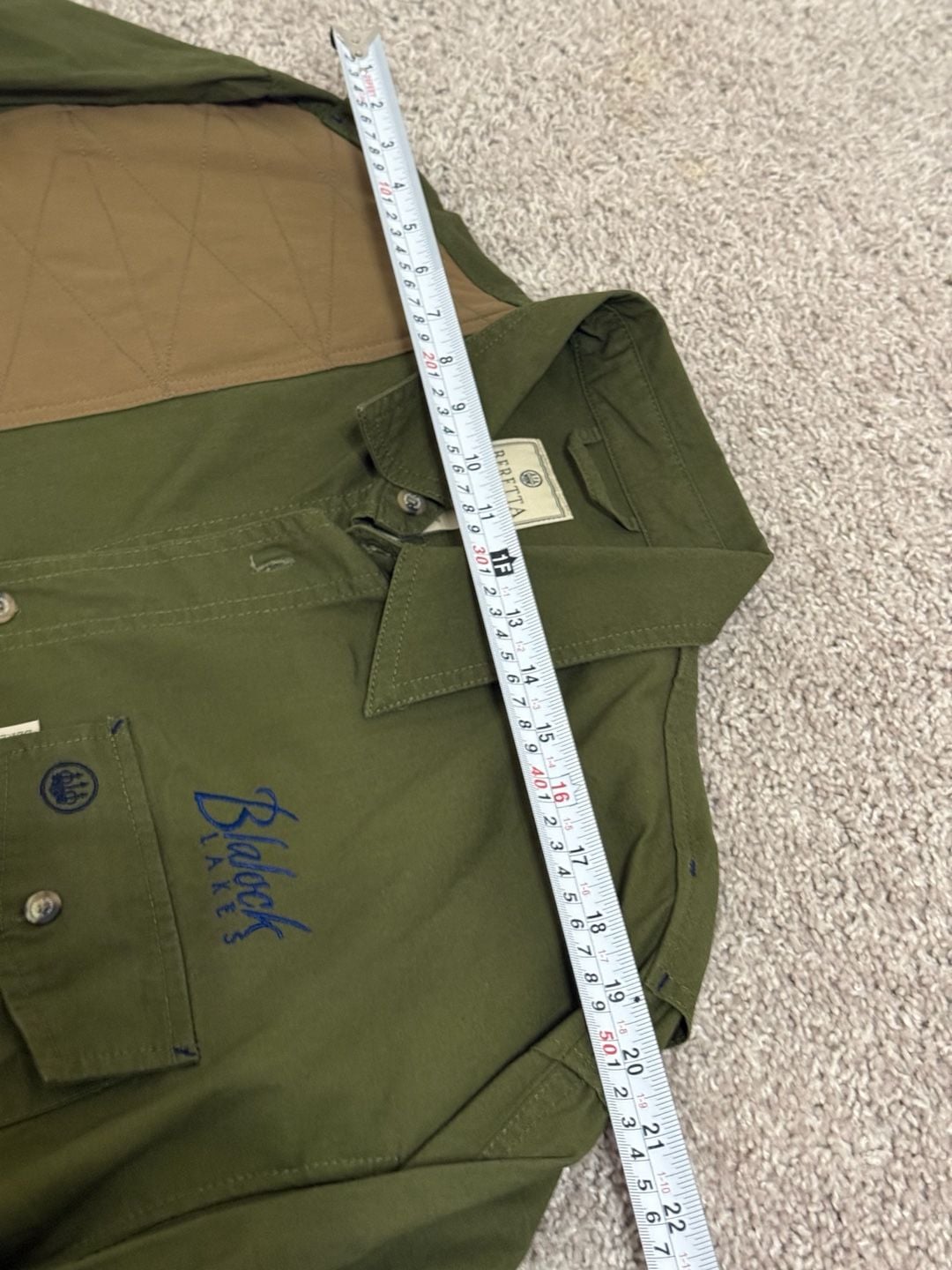 Beretta Hunting Shirt XL Olive Green Brown Shooting Patch Long Sleeve 6