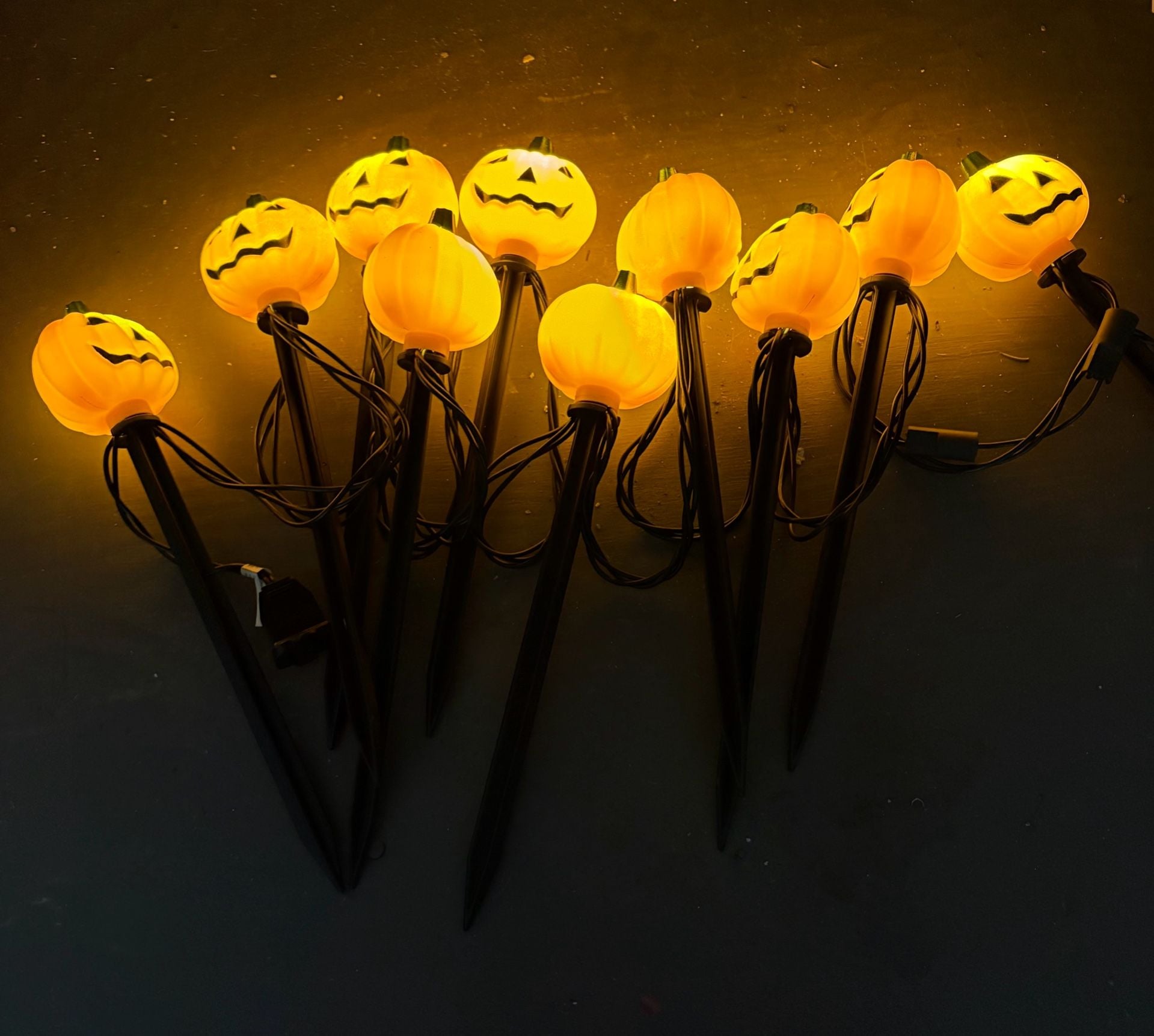 Halloween Pumpkin Pathway Marker Lighted Garden Stakes Set Of 10 2