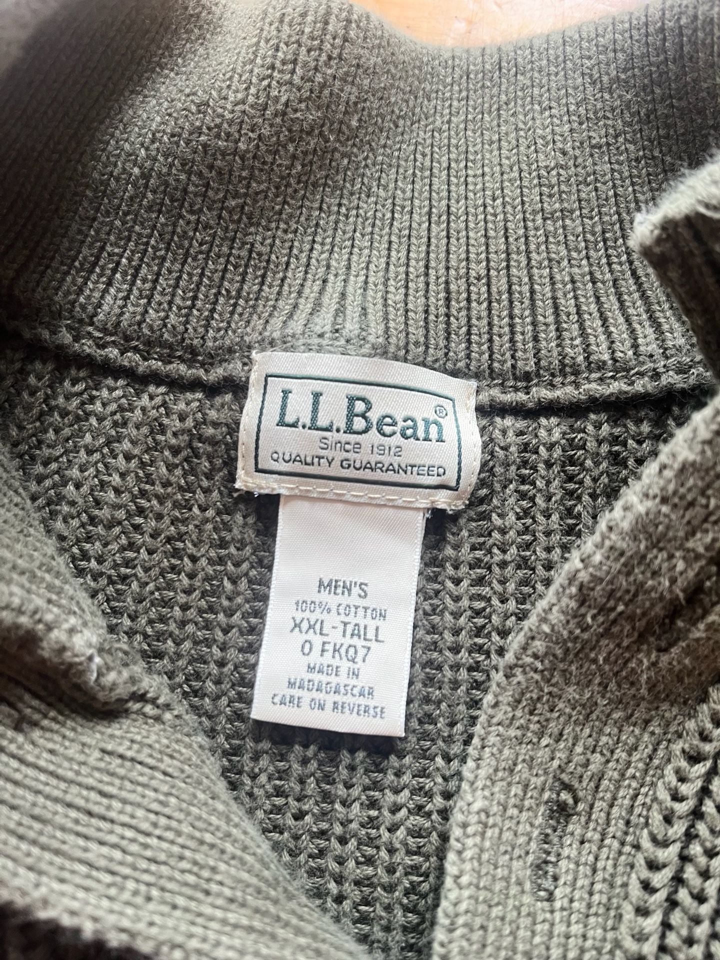 LL Bean Cotton Henley Sweater XXL-Tall Green Mock Neck Button Pullover 3