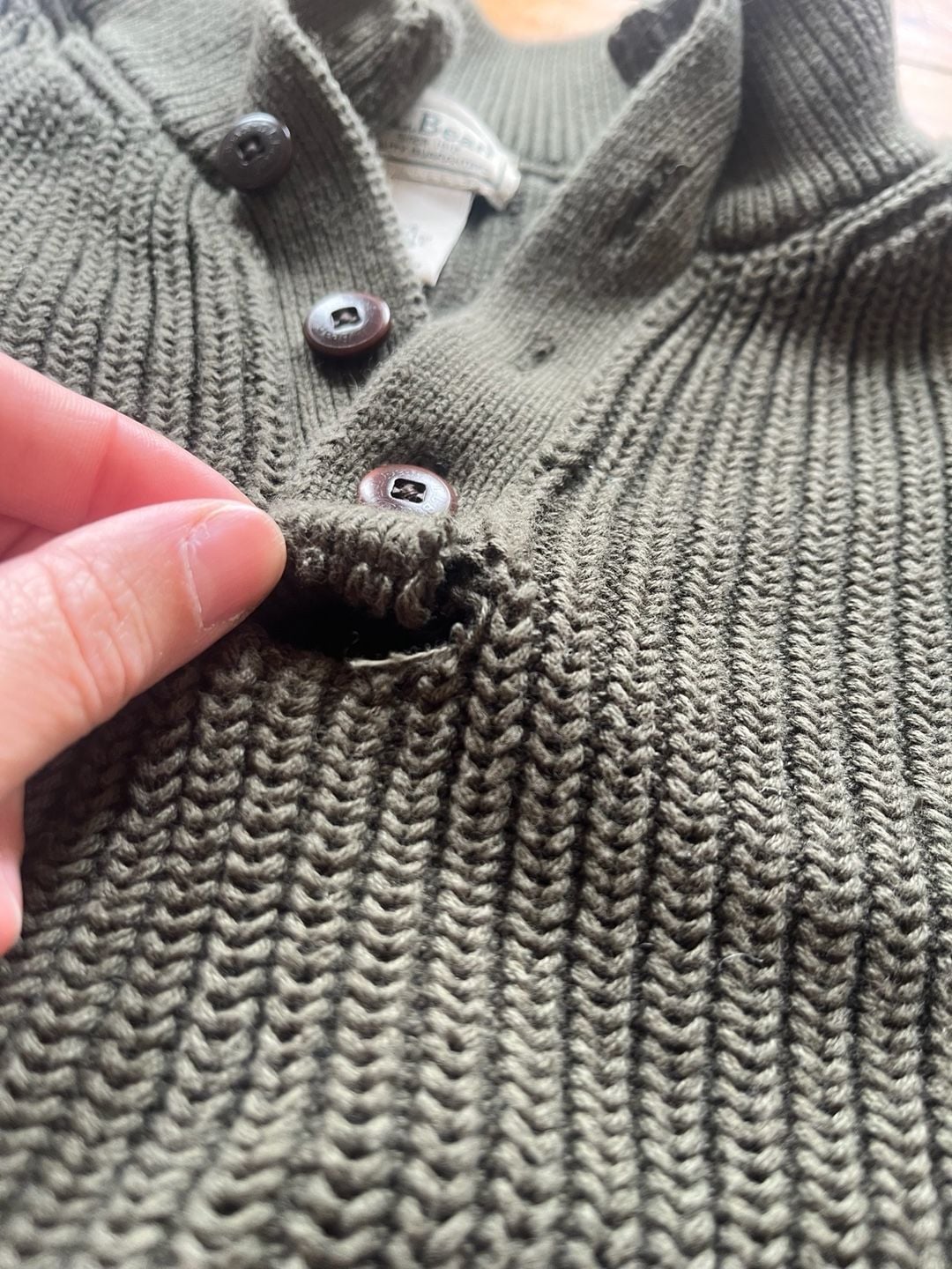 LL Bean Cotton Henley Sweater XXL-Tall Green Mock Neck Button Pullover 4