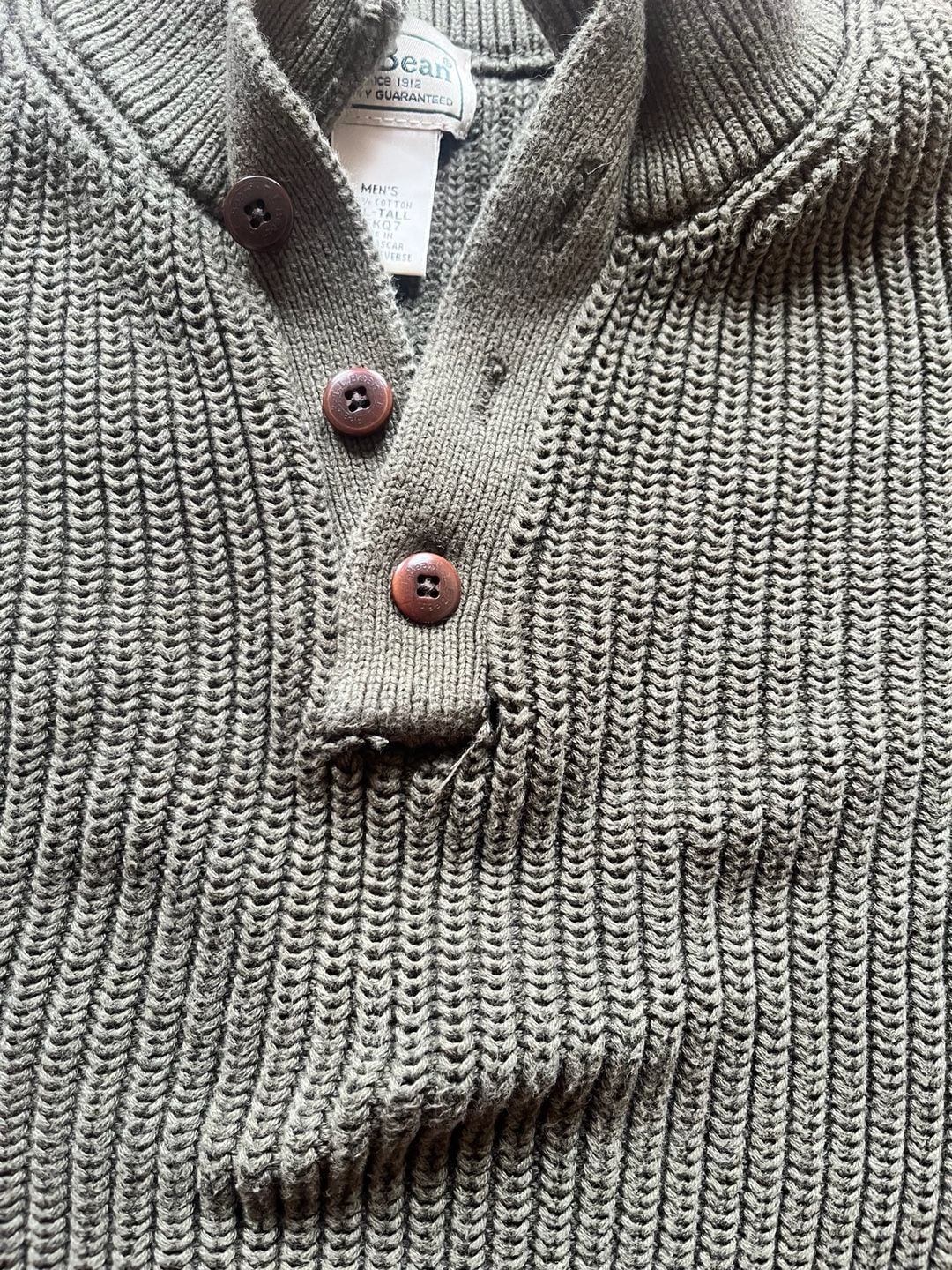 LL Bean Cotton Henley Sweater XXL-Tall Green Mock Neck Button Pullover 5