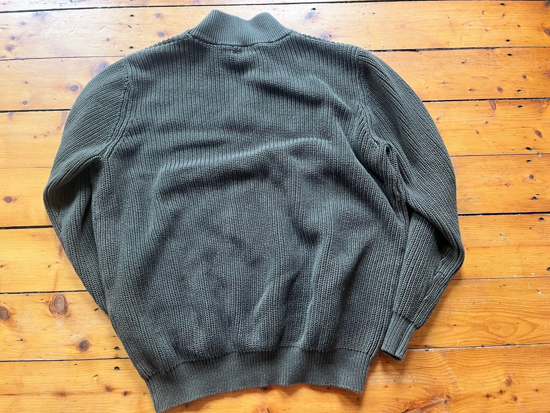 LL Bean Cotton Henley Sweater XXL-Tall Green Mock Neck Button Pullover 6