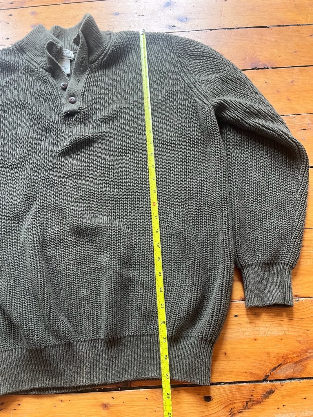 LL Bean Cotton Henley Sweater XXL-Tall Green Mock Neck Button Pullover 7