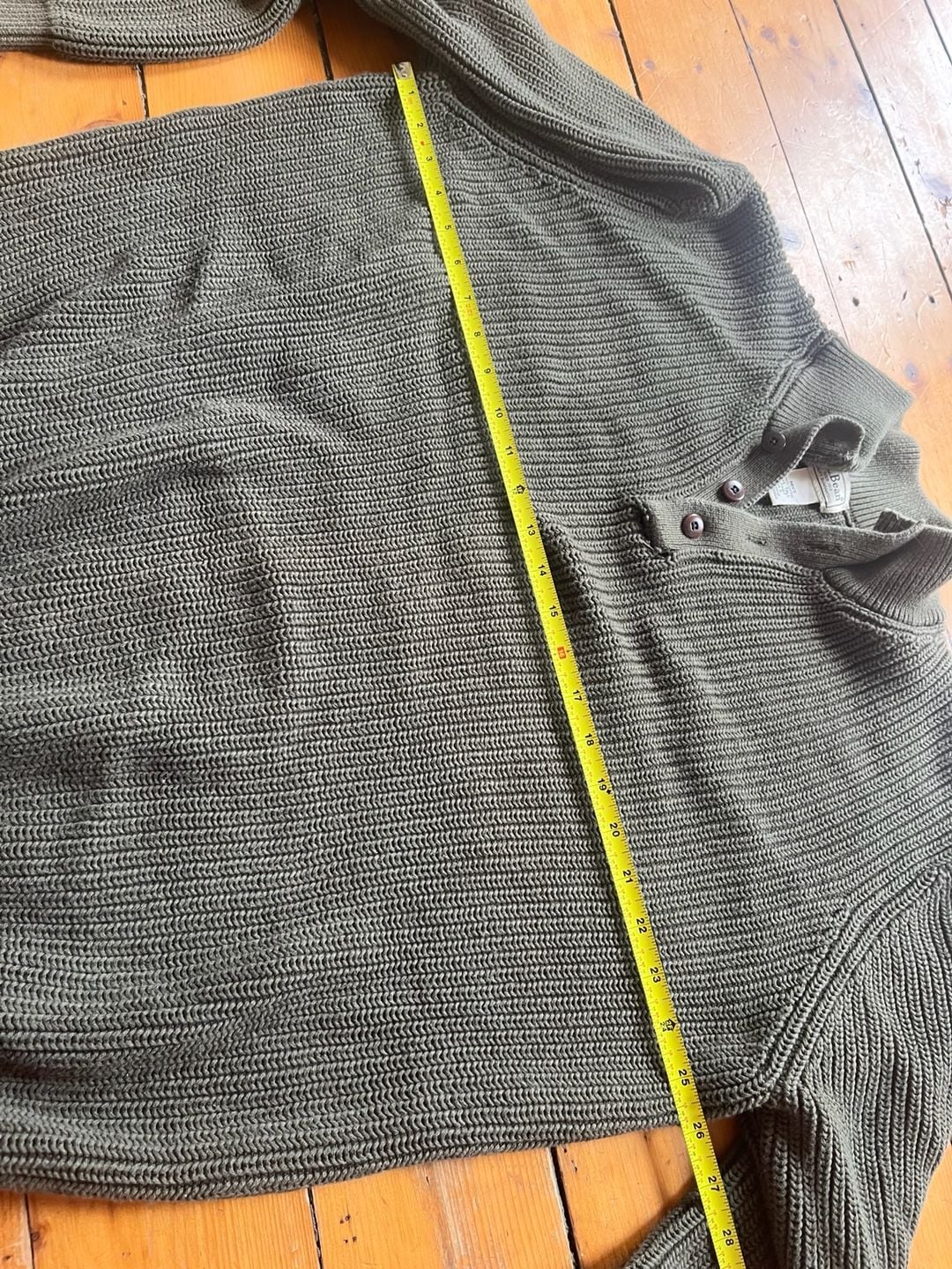 LL Bean Cotton Henley Sweater XXL-Tall Green Mock Neck Button Pullover 8