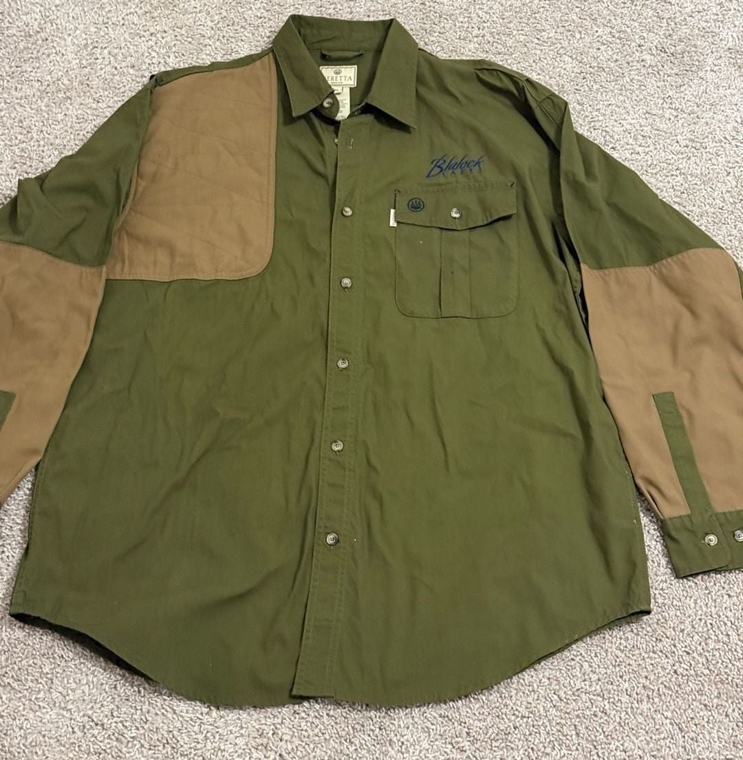Beretta Hunting Shirt XL Olive Green Brown Shooting Patch Long Sleeve 2
