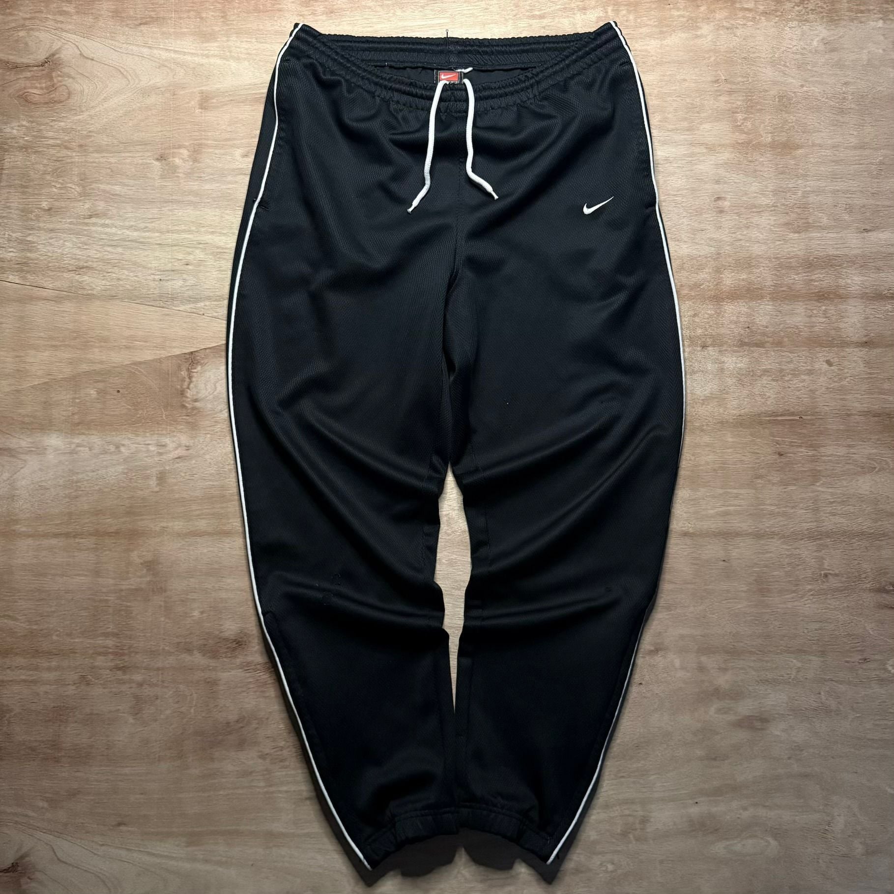 Nike Vintage Y2K Black Mesh Track Pants White Piping Zip Ankle Men’s M 2