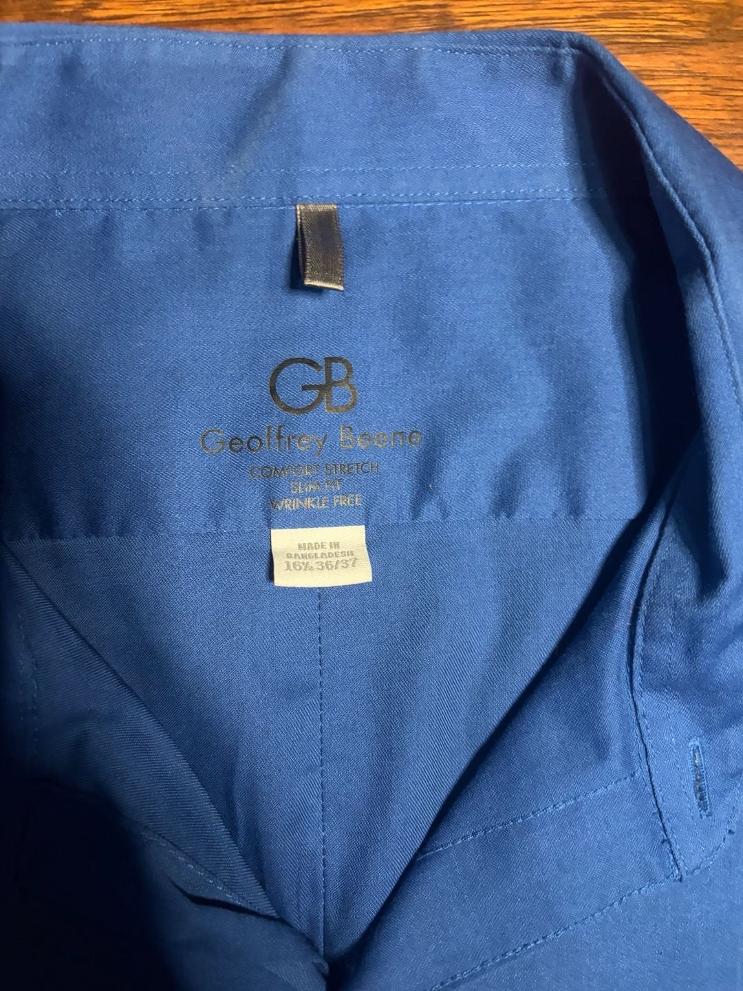 Geoffrey Beene Dress Shirt Size 16.5 36/37 Blue Slim Fit Wrinkle Free 3