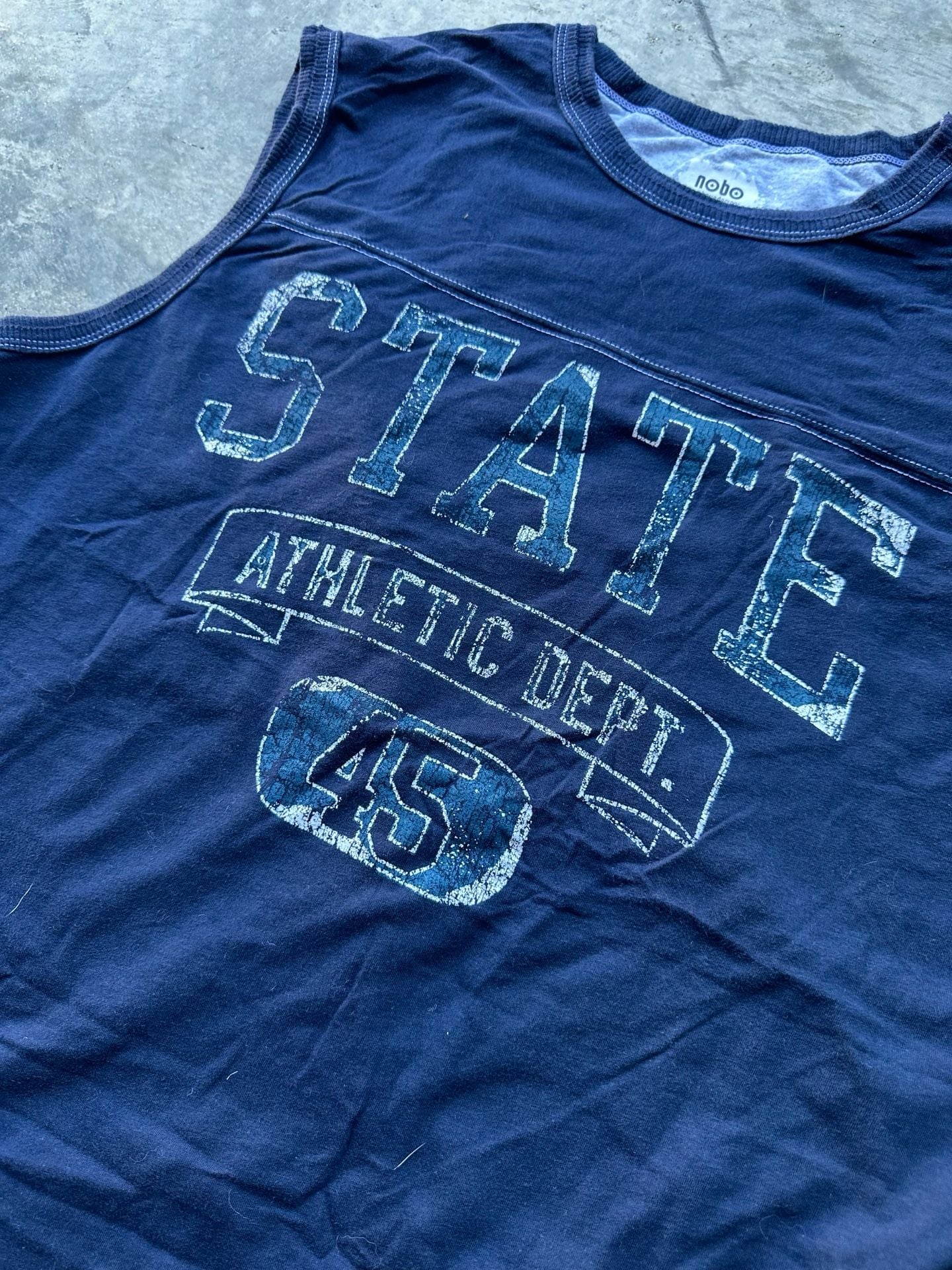 No Boundaries Tank Top Size L Navy Blue State Athletic Dept Graphic 45 5