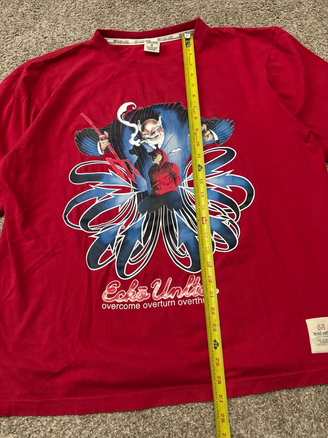 Early 2000s Y2K Ecko Unltd Graphic T-Shirt Size XL Red Overcome Overturn Overthrow 3