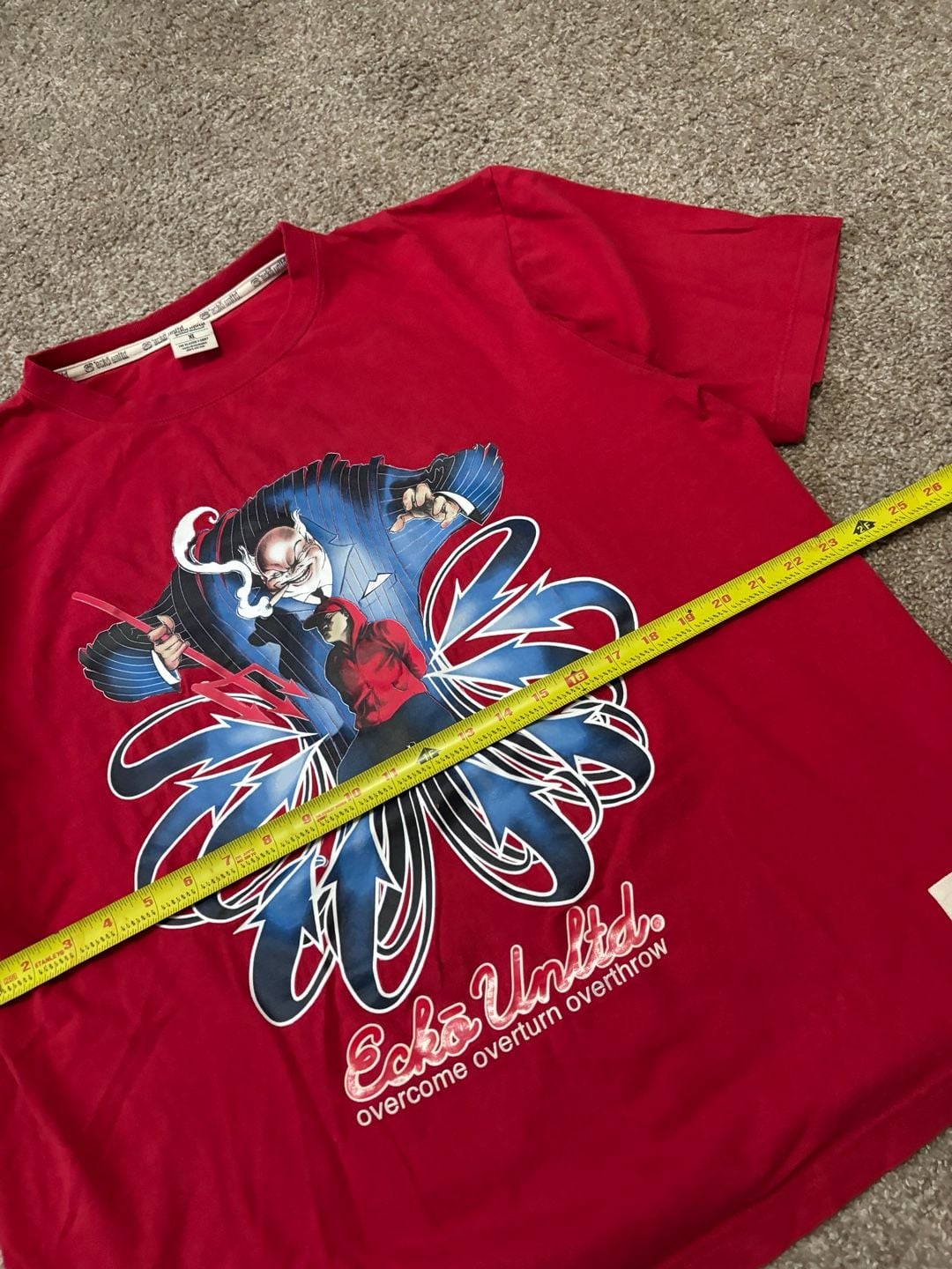 Early 2000s Y2K Ecko Unltd Graphic T-Shirt Size XL Red Overcome Overturn Overthrow 4