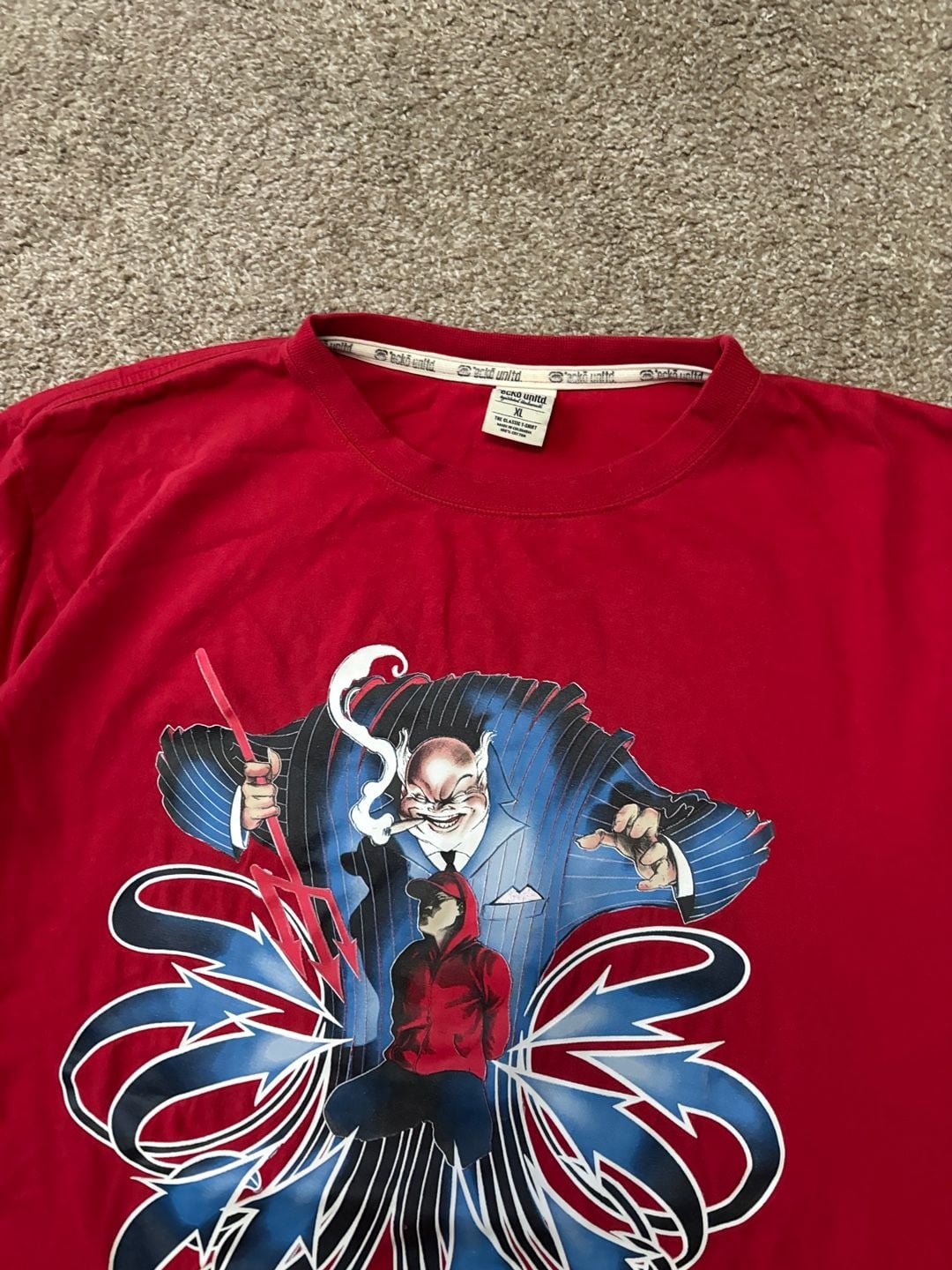 Early 2000s Y2K Ecko Unltd Graphic T-Shirt Size XL Red Overcome Overturn Overthrow 5