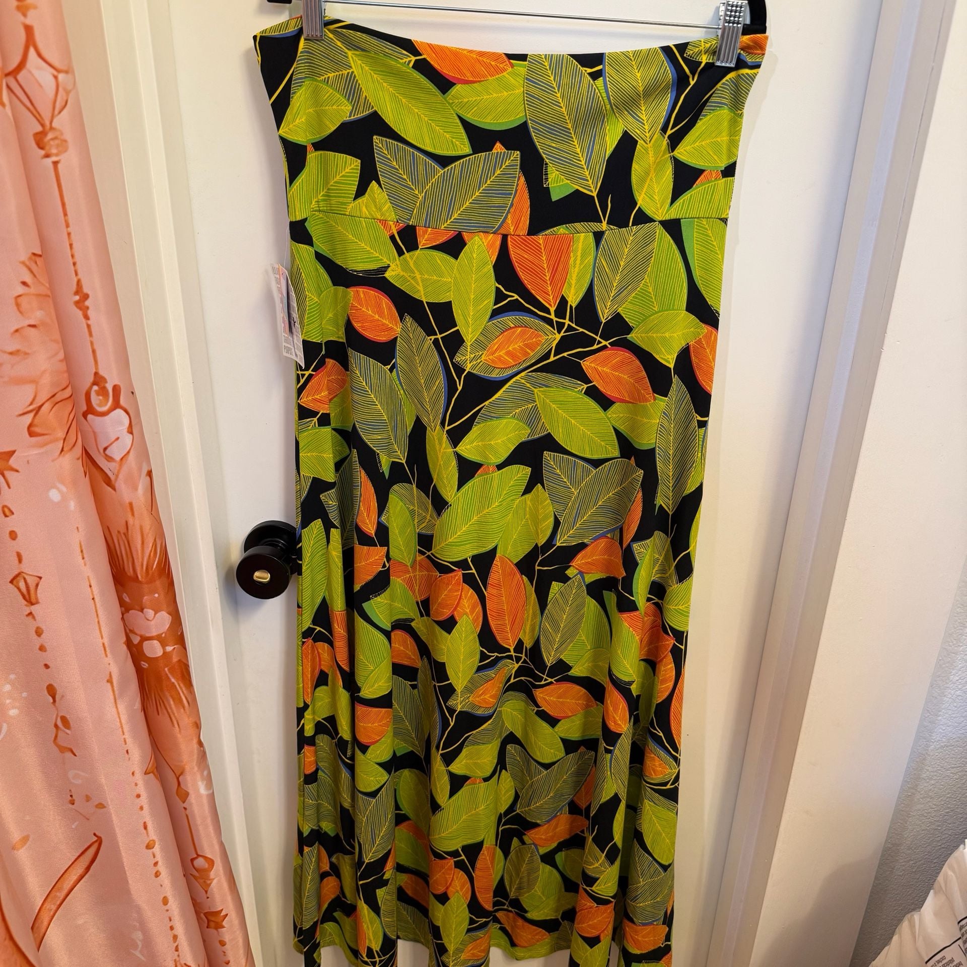 New Lularoe Maxi Skirt Size L Green Orange Leaf Print 1