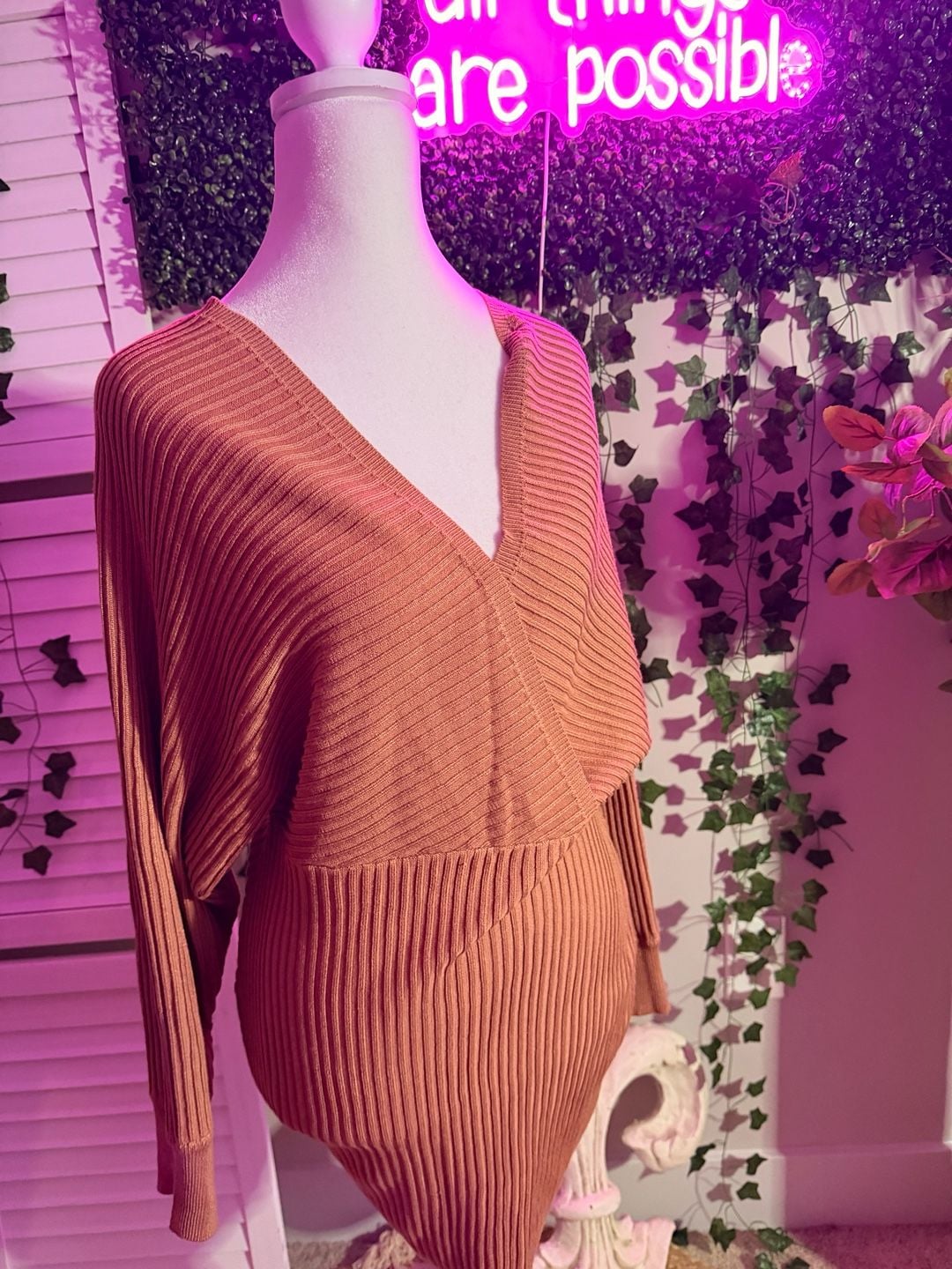 Boohoo Knit Wrap Mini Dress Toffee 1