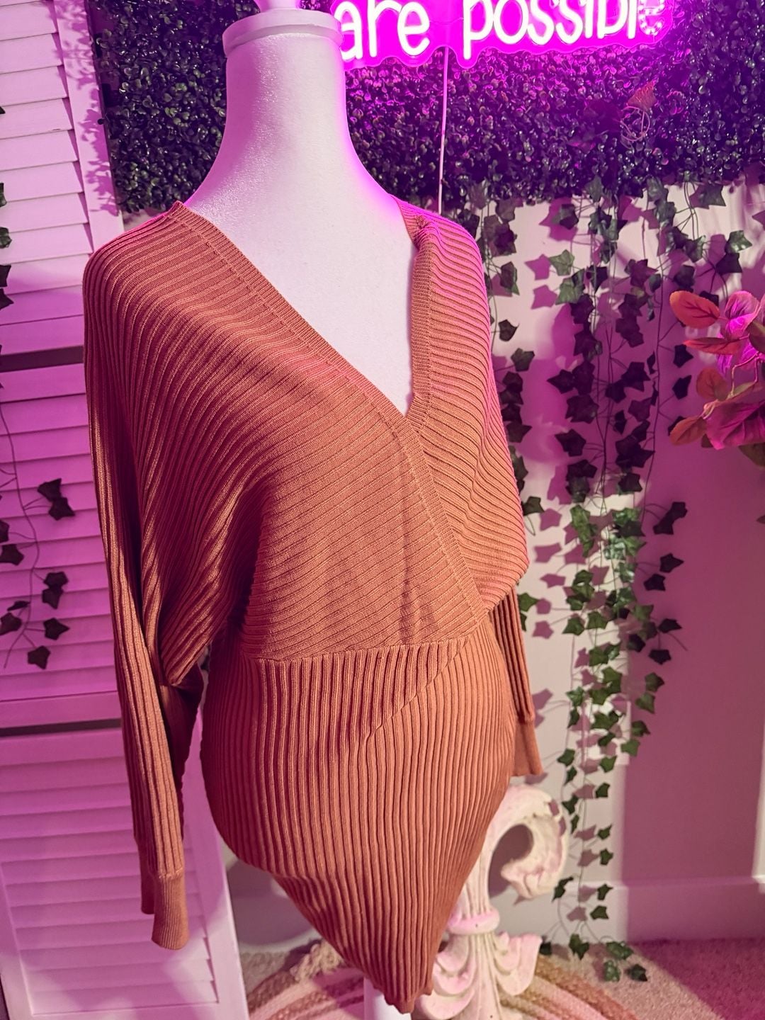 Boohoo Knit Wrap Mini Dress Toffee 2