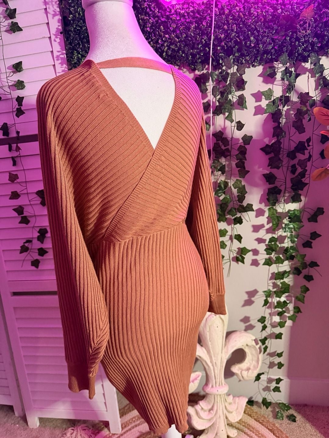Boohoo Knit Wrap Mini Dress Toffee 3