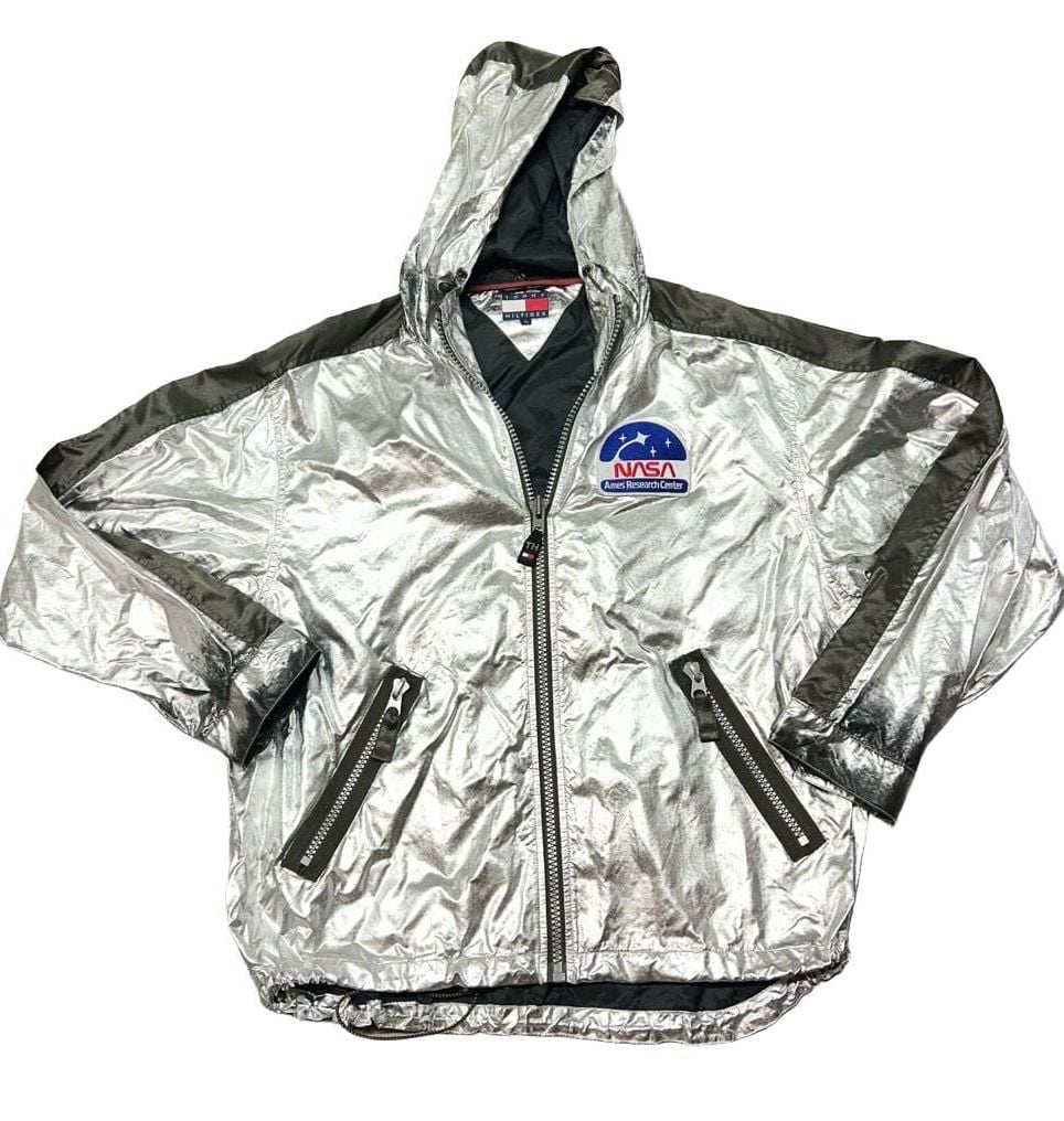 Vintage 90s Tommy Hilfiger NASA Ames Silver Metallic Jacket L Expedition Rare 2