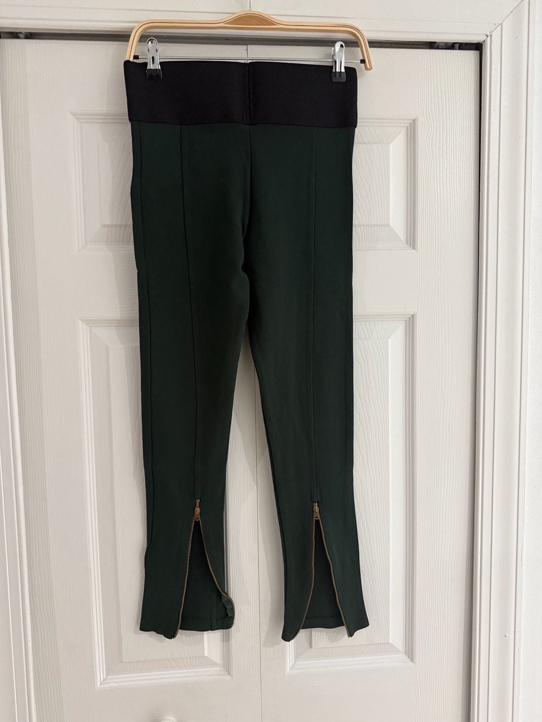 Zara Basic Pants Size M Green High Waist Zip Hem 3