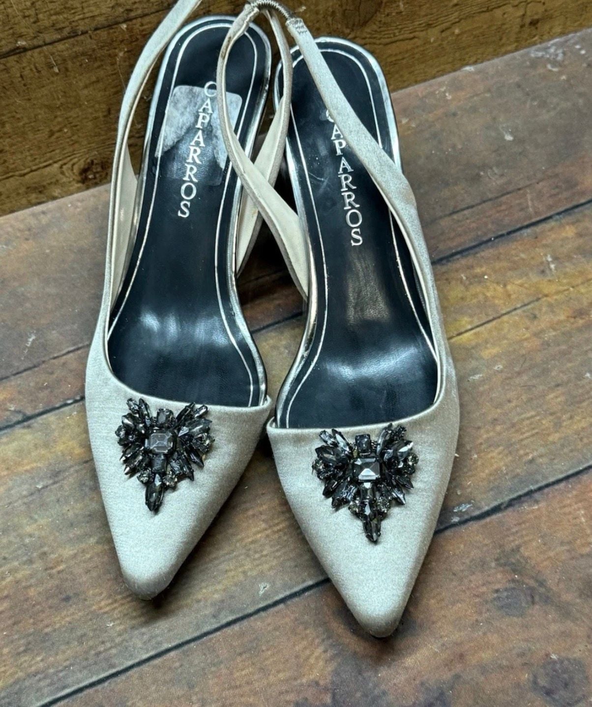 Caparros Renata Slingback Heels Size 9 M Fawn Satin Rhinestone Pumps 7