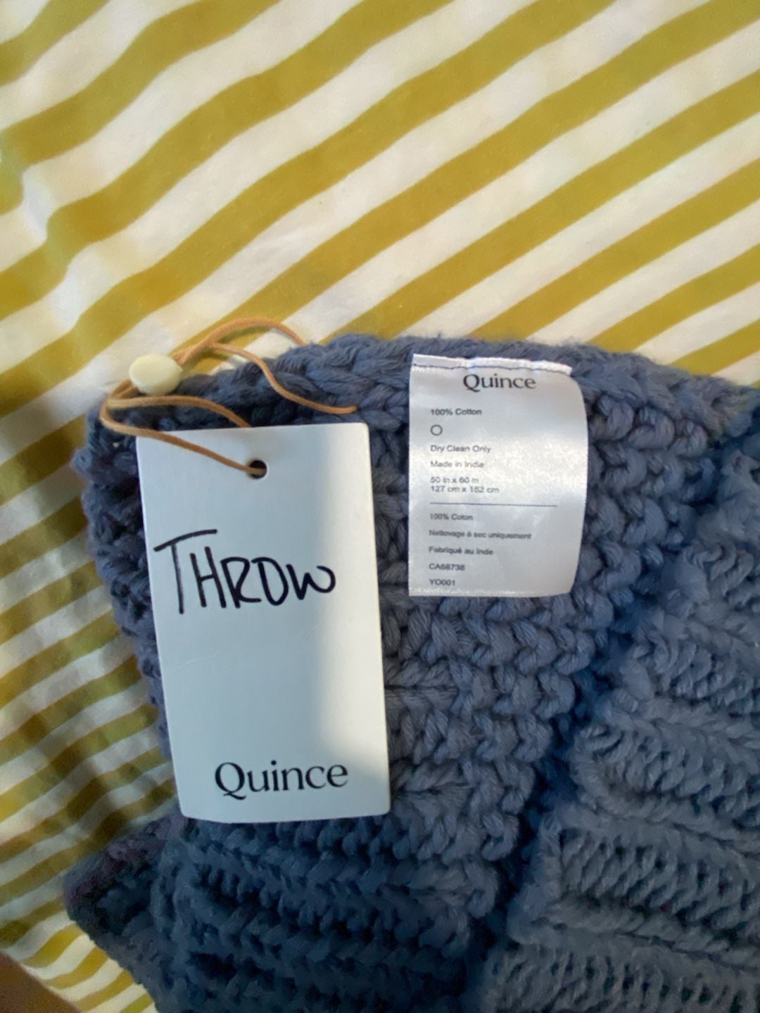 Quince Knit Throw Blanket 50x60 Blue 100%Cotton 2