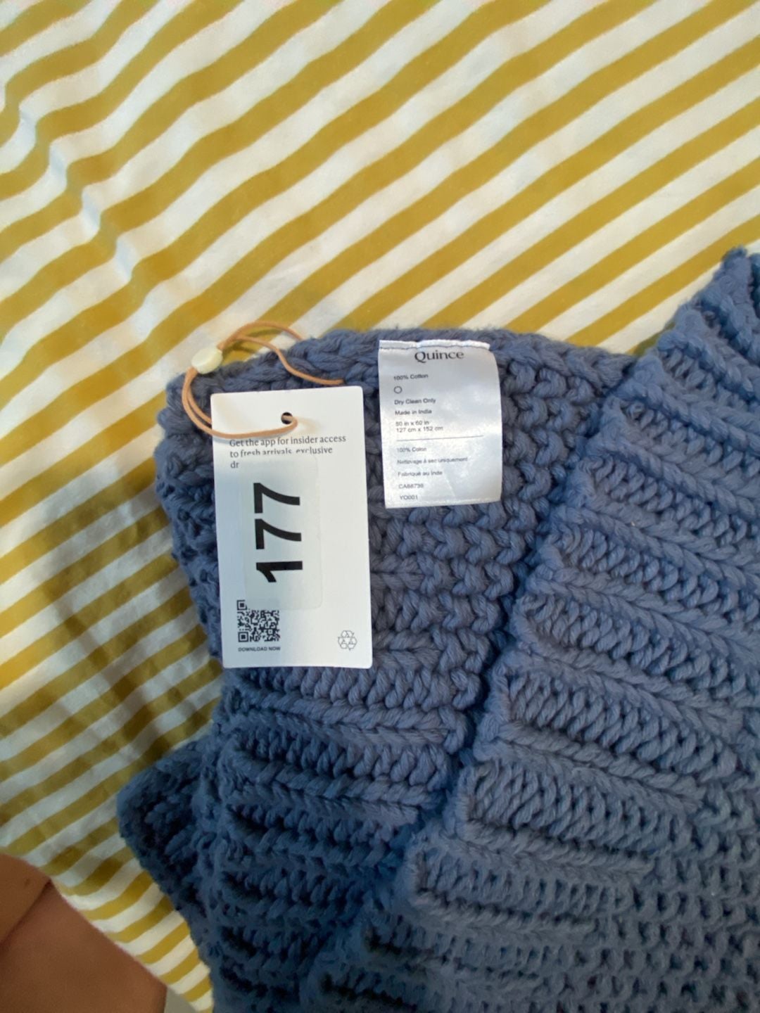 Quince Knit Throw Blanket 50x60 Blue 100%Cotton 3